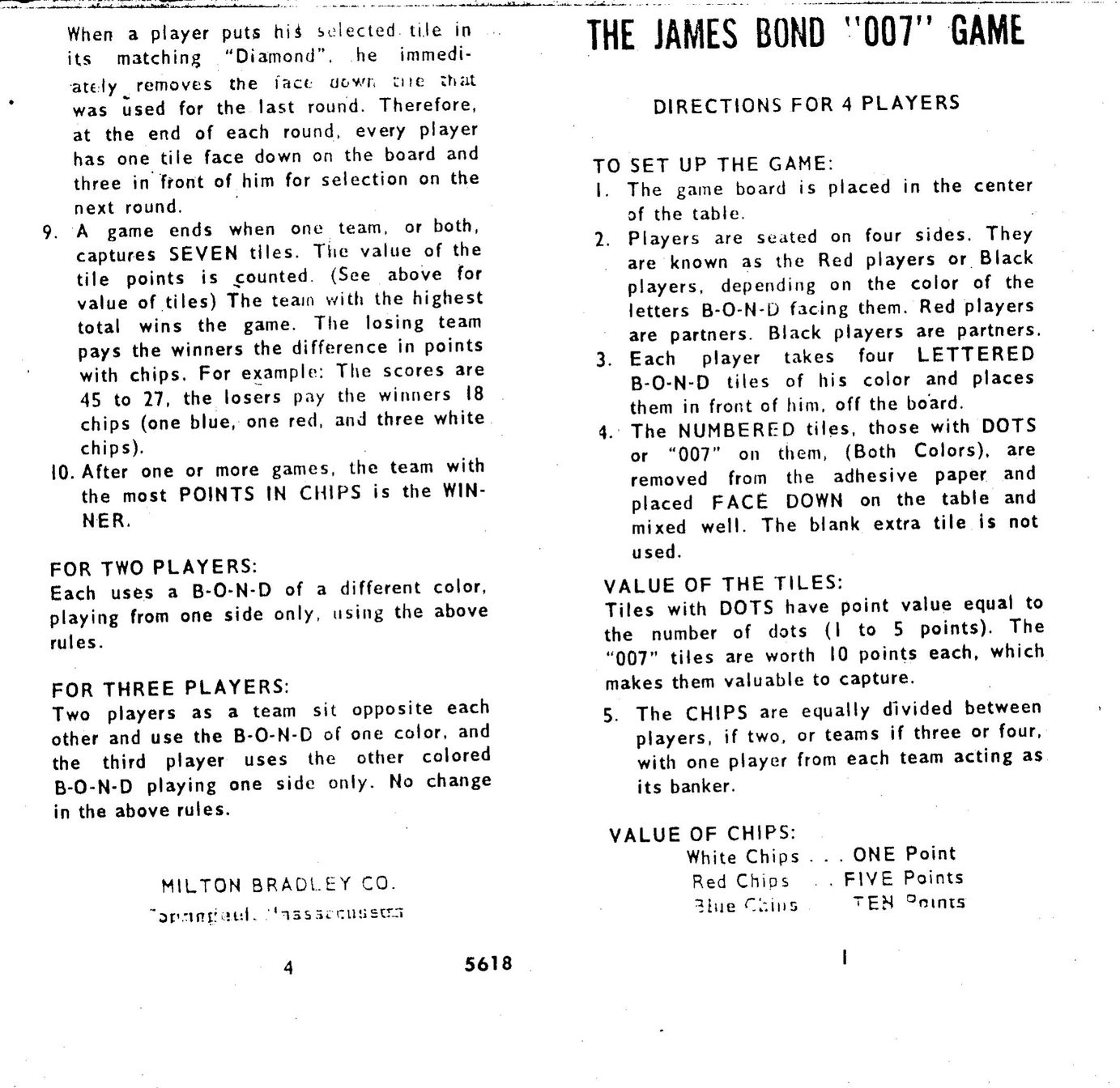 Milton Bradley The James Bond "007" Game Games User Manual