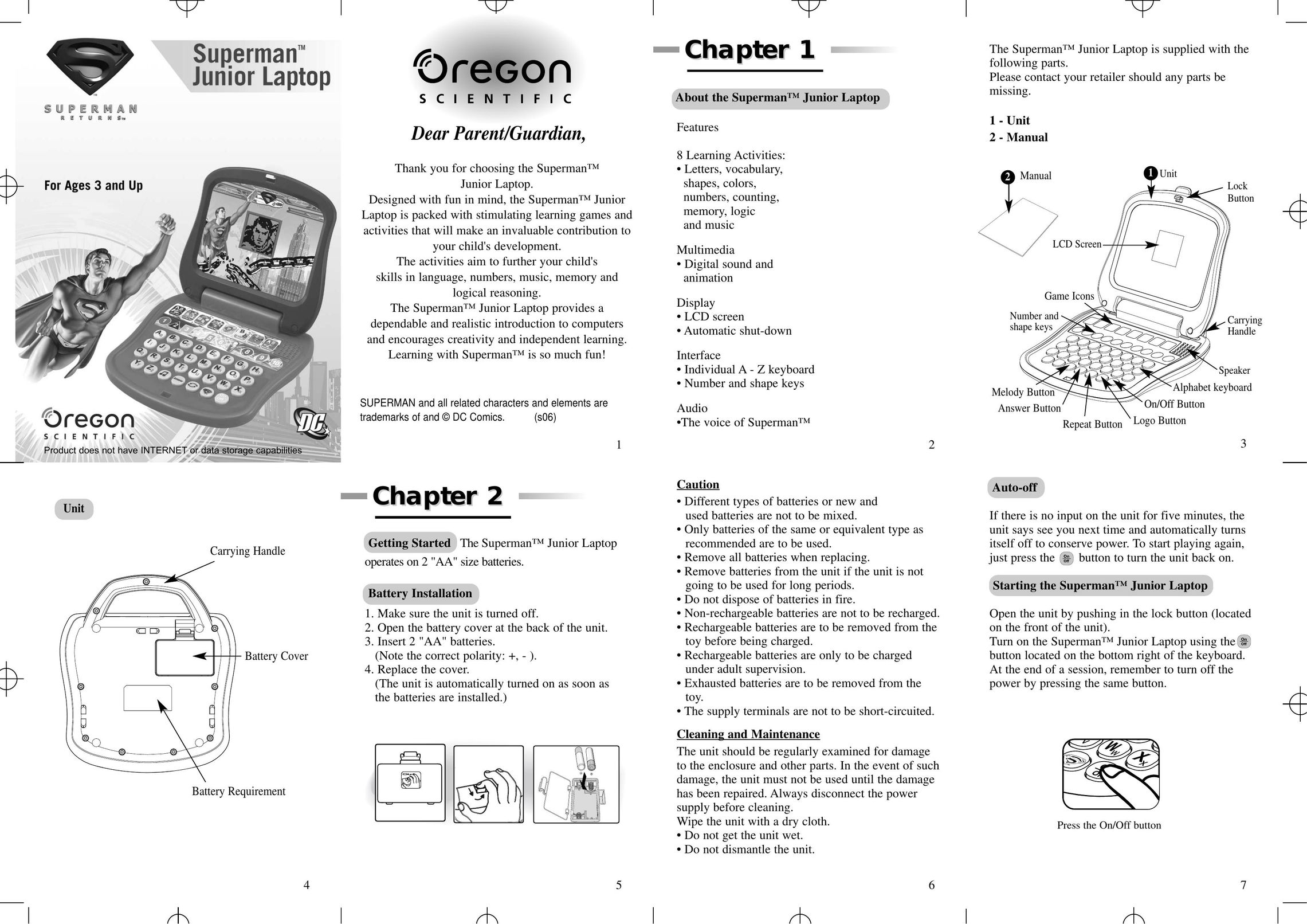 Oregon Scientific Junior Laptop Games User Manual