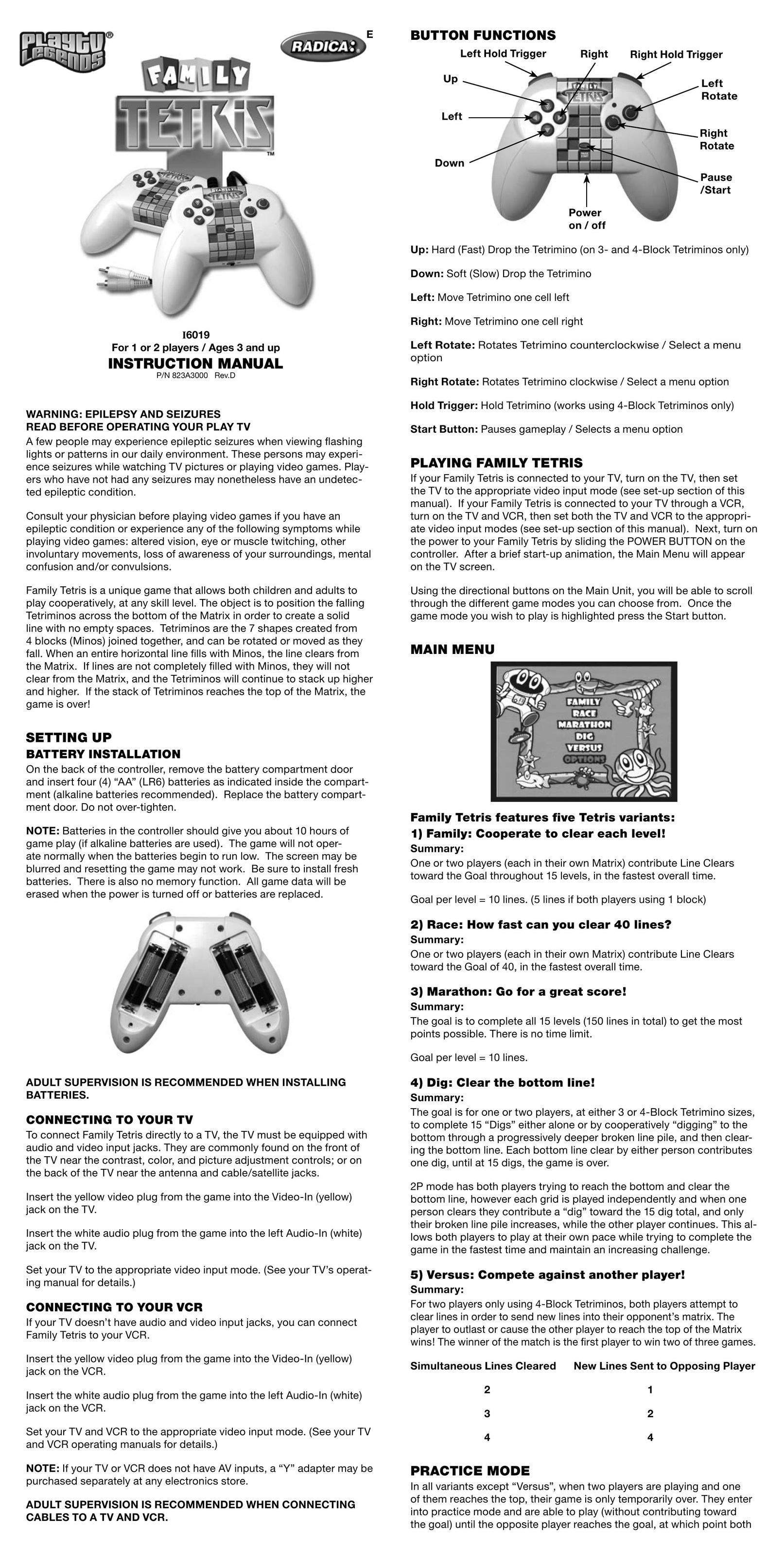 Radica Games 16019 Games User Manual