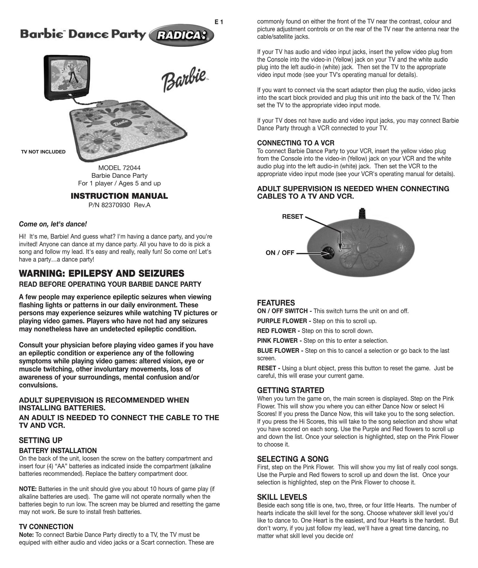 Radica Games 72044 Games User Manual