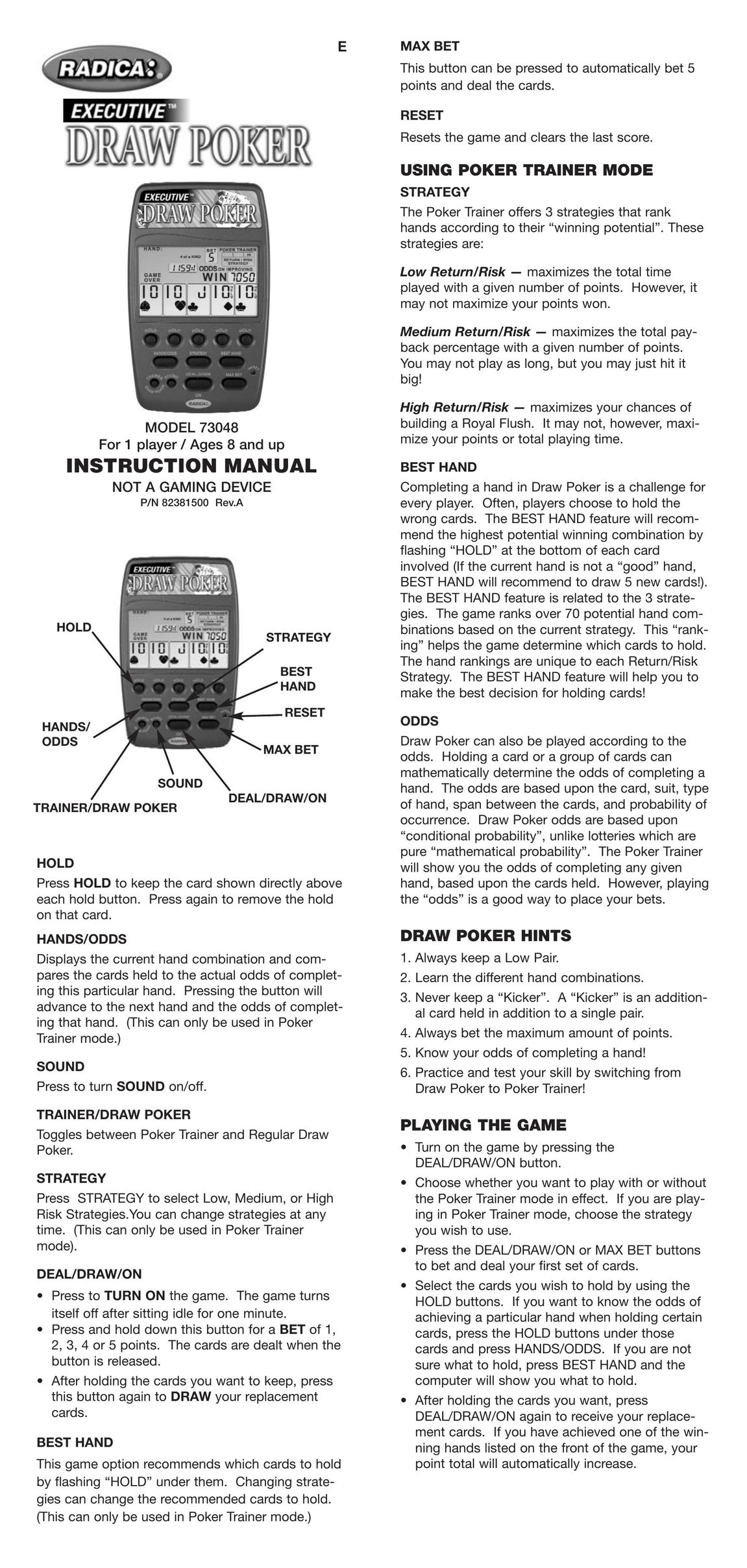 Radica Games 73048 Games User Manual