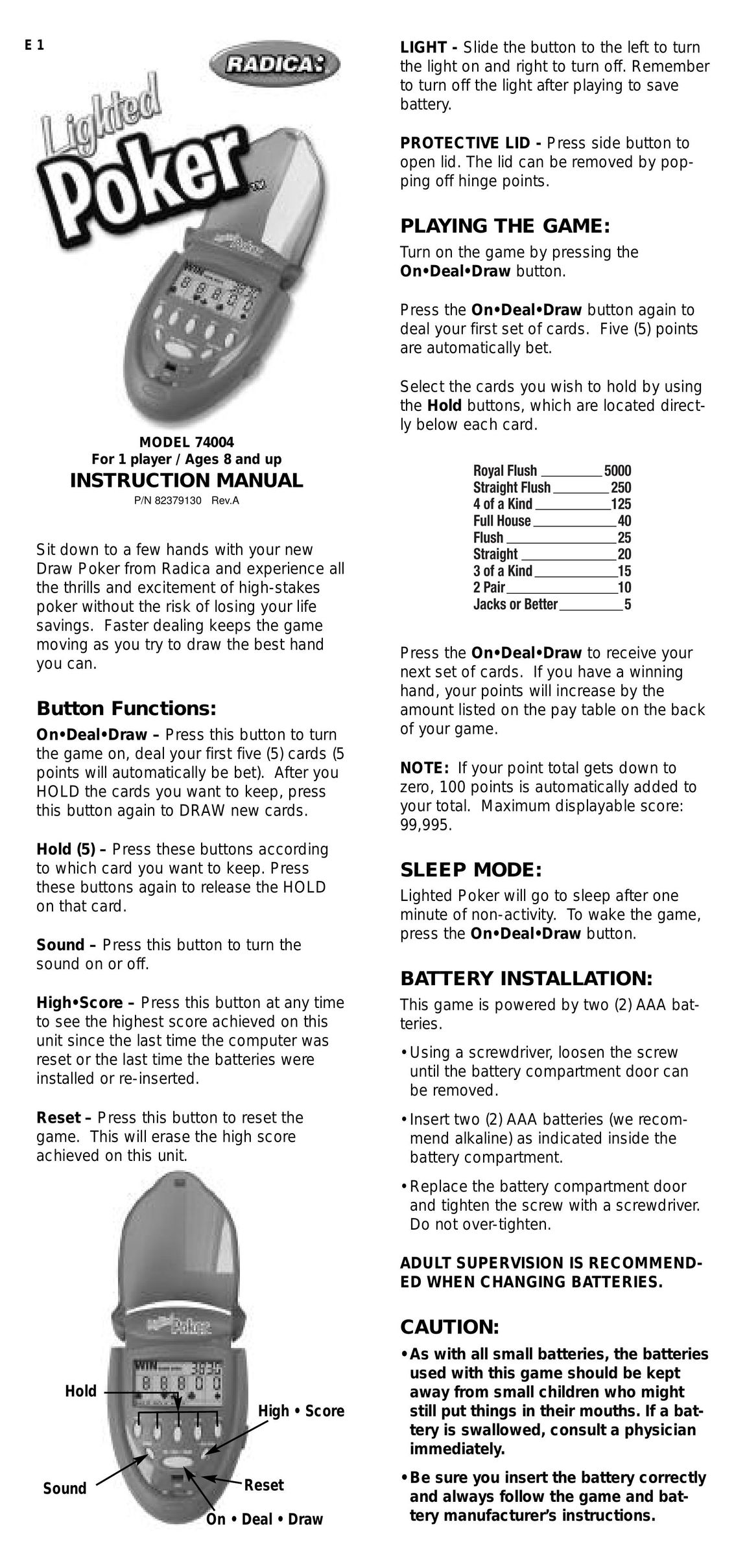 Radica Games 74004 Games User Manual