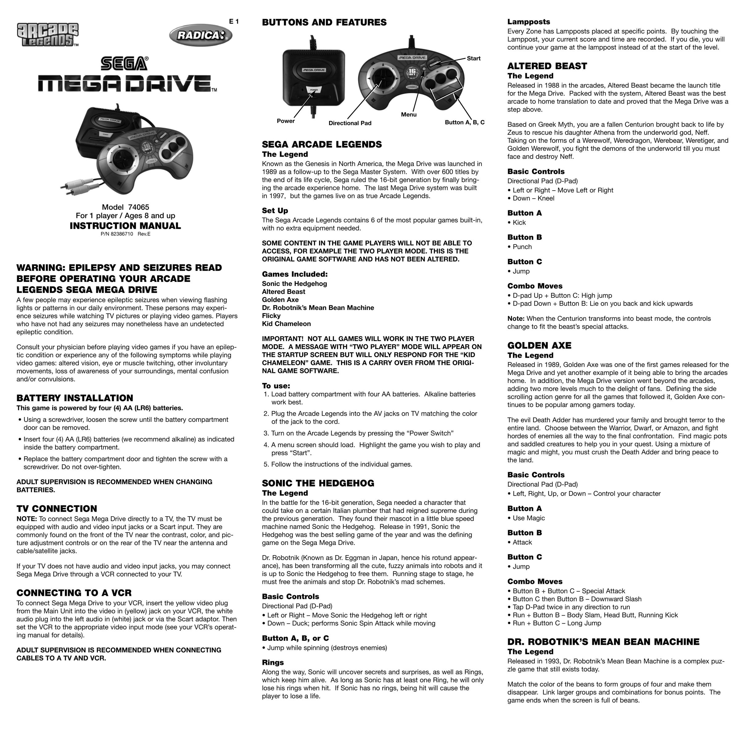 Radica Games 74065 Games User Manual
