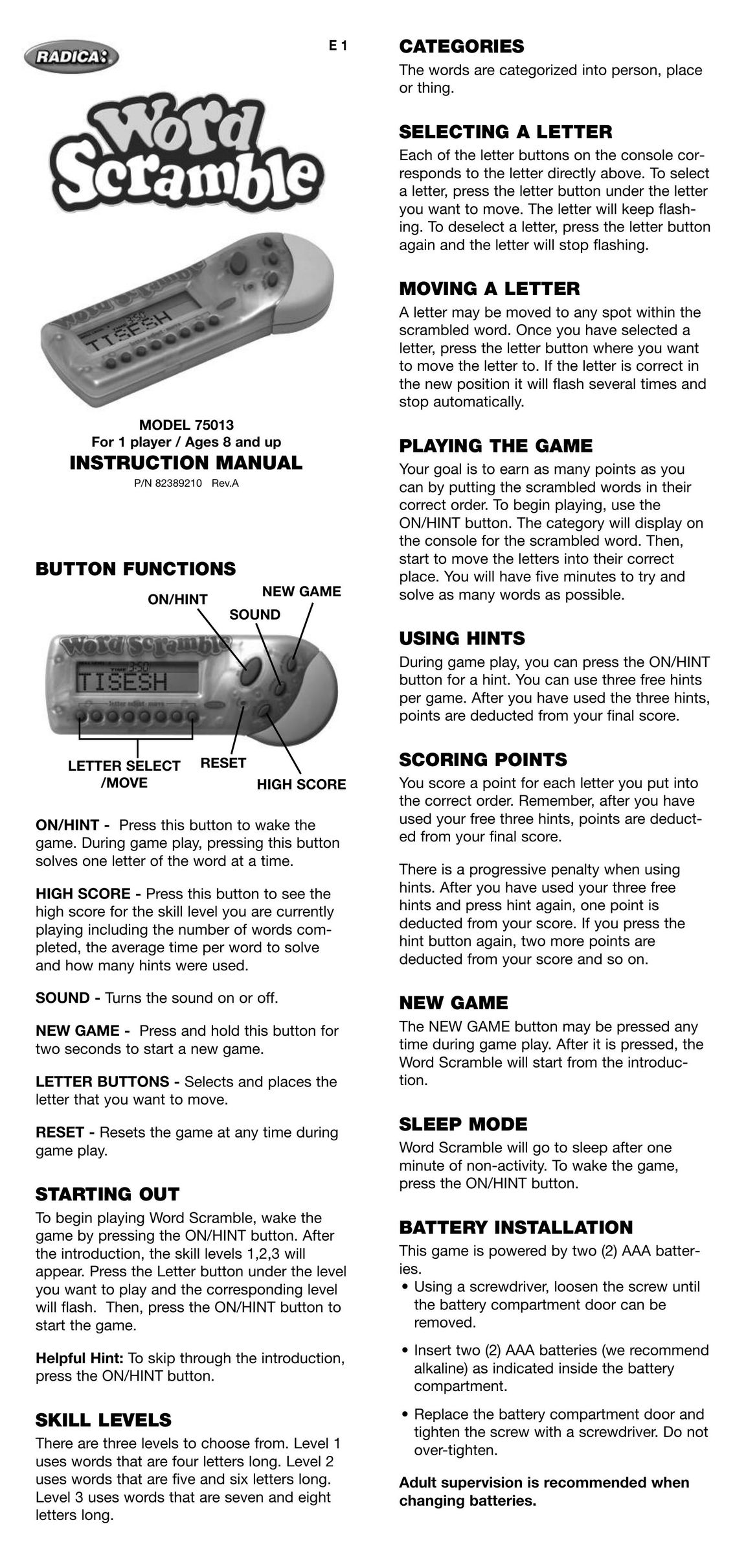 Radica Games 75013 Games User Manual