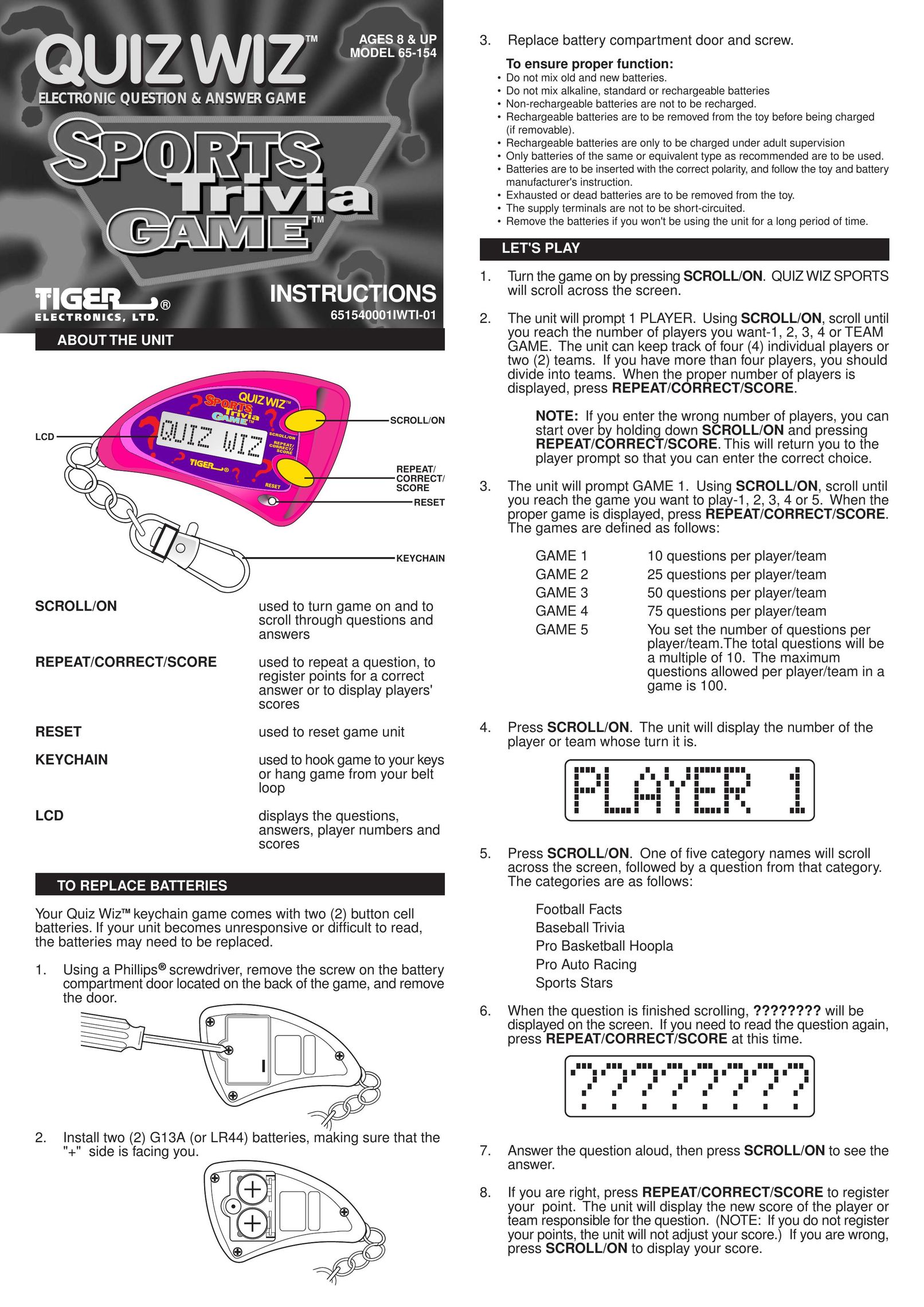 Tiger 65-154 Games User Manual