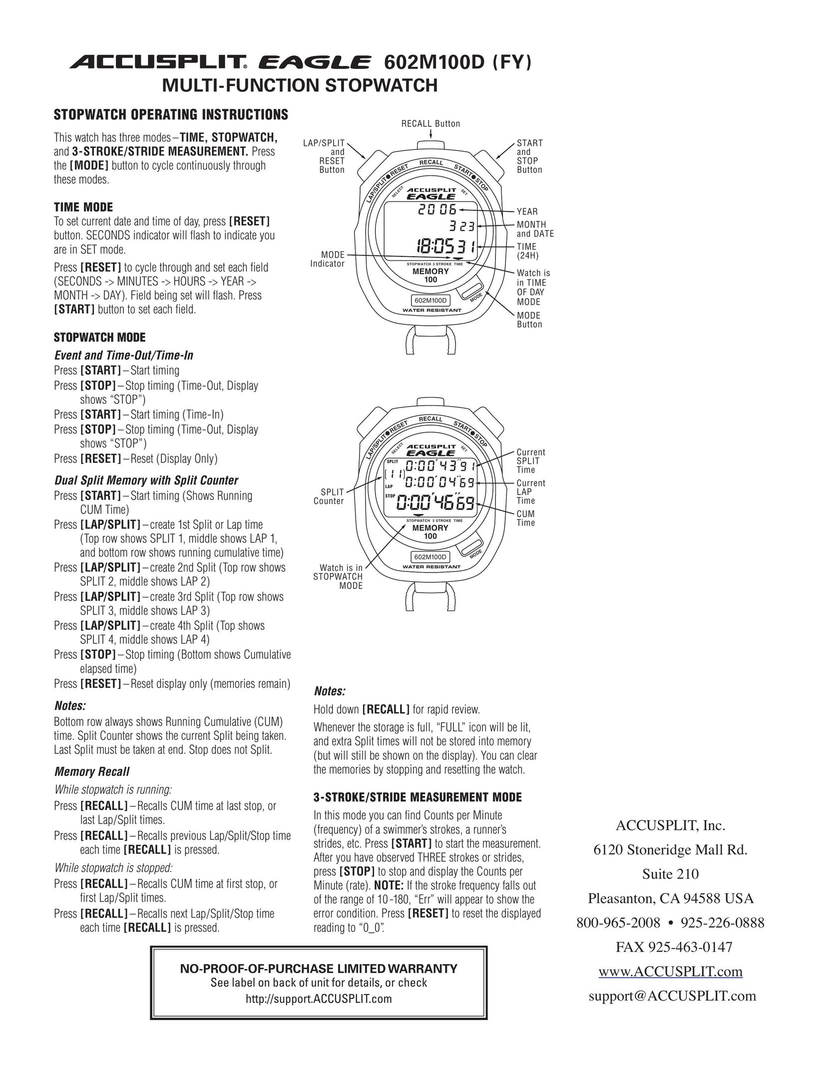 Accusplit 602M100D Heart Rate Monitor User Manual