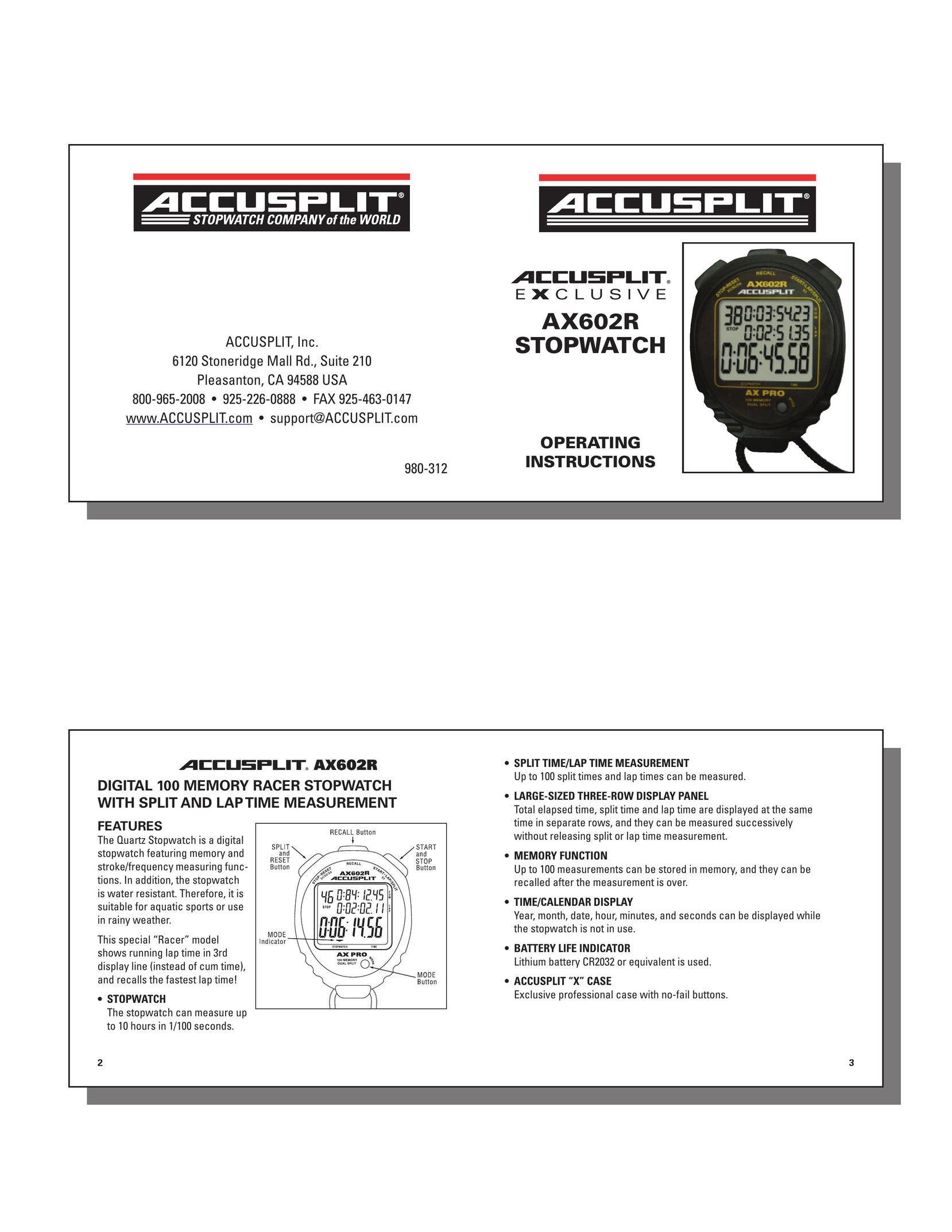 Accusplit AX602R Heart Rate Monitor User Manual