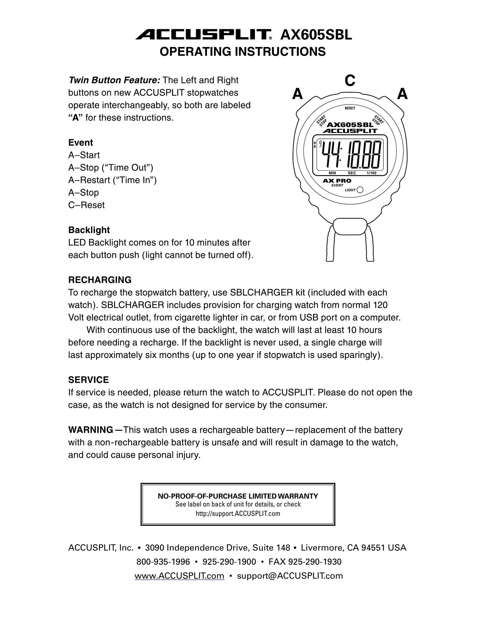 Accusplit AX605SBL Heart Rate Monitor User Manual