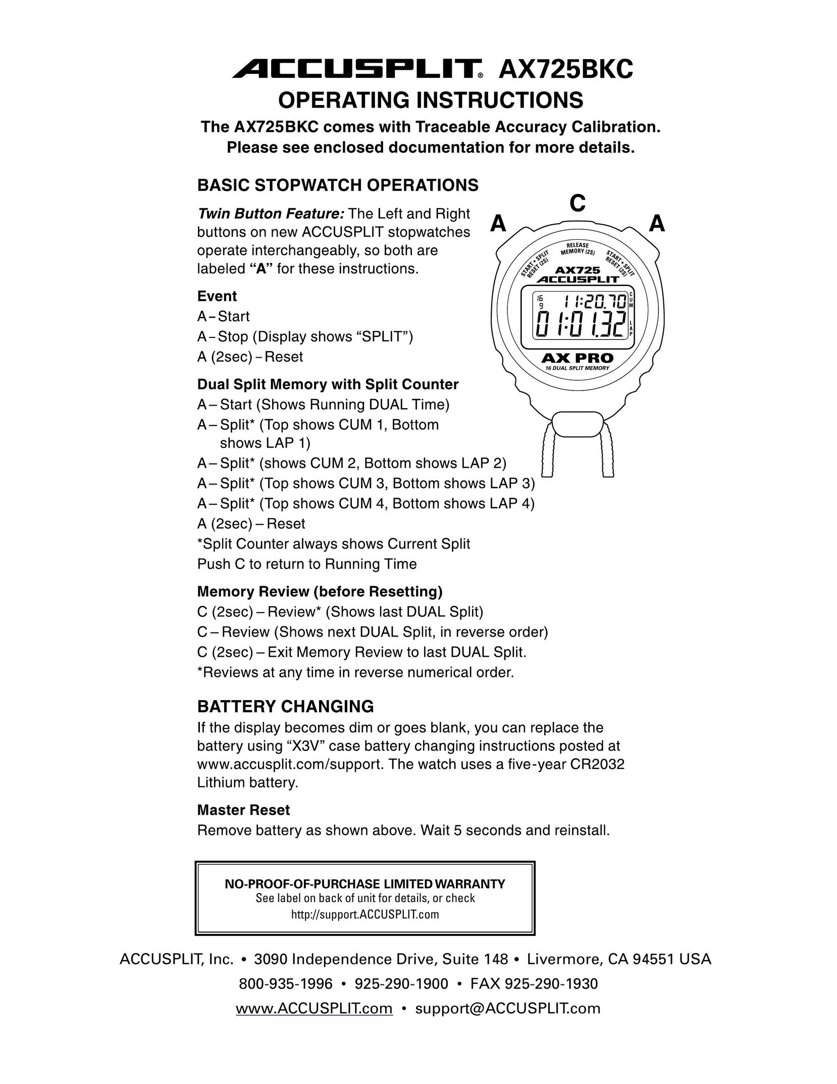 Accusplit AX725BKC Heart Rate Monitor User Manual
