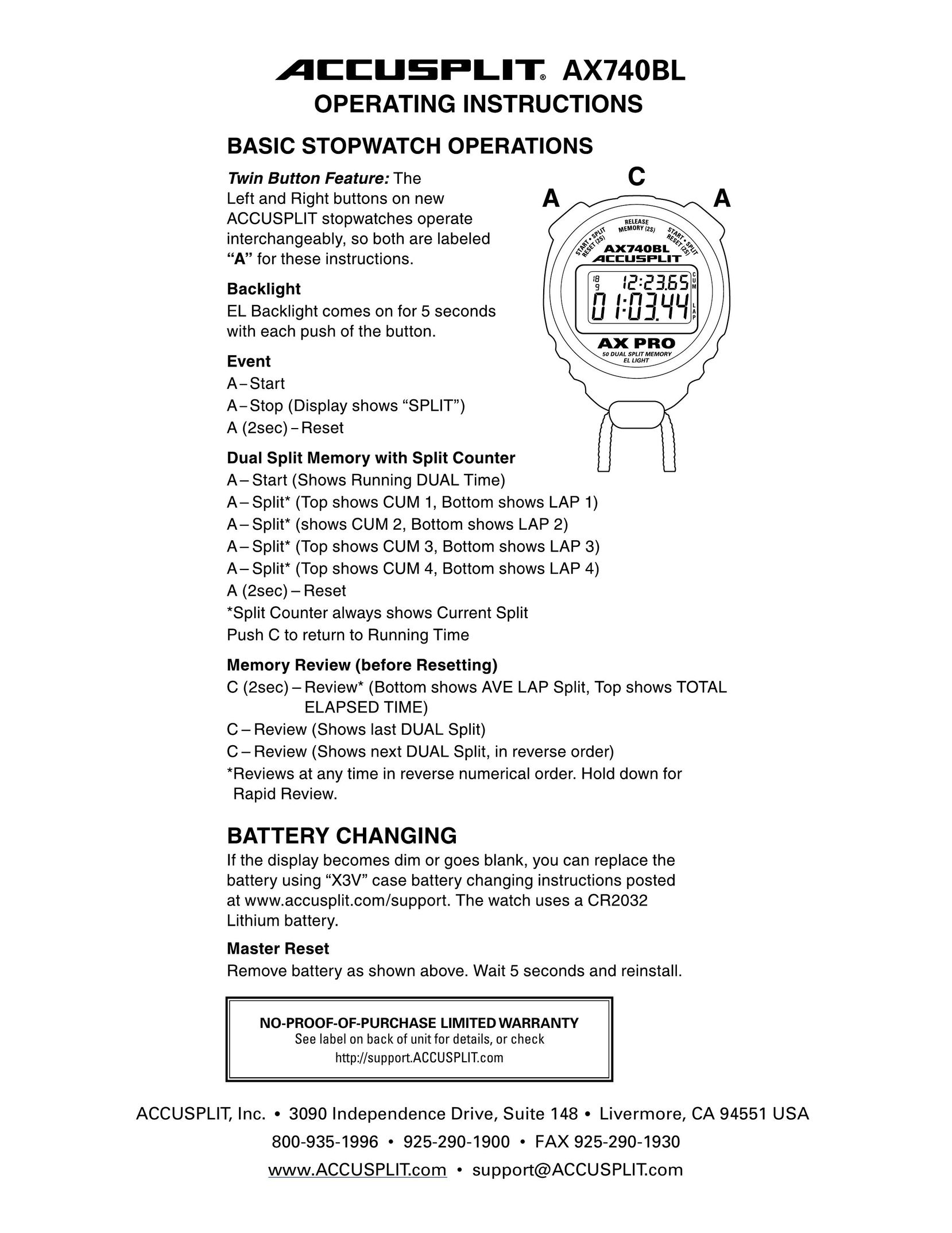 Accusplit AX740BL Heart Rate Monitor User Manual
