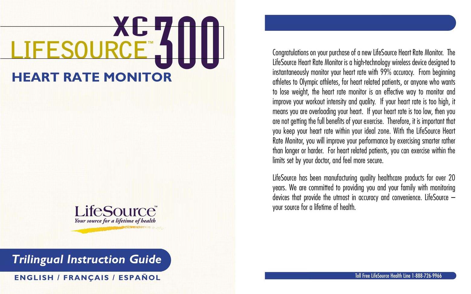 LifeSource XC 300 Heart Rate Monitor User Manual