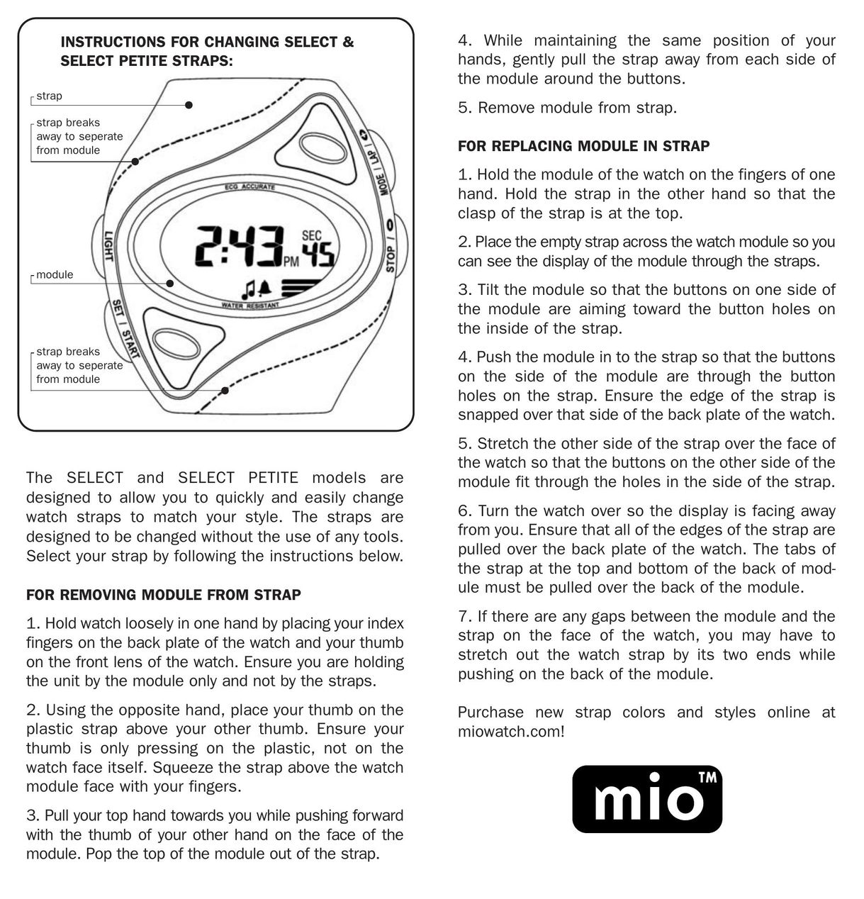 Mio Select Petite Heart Rate Monitor User Manual