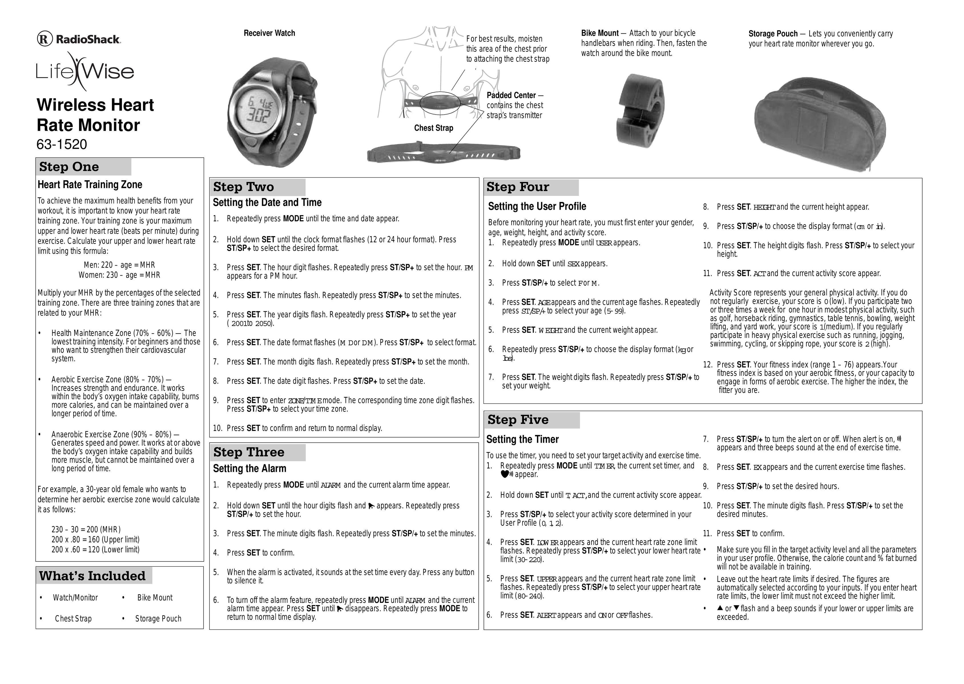 Radio Shack 63-1520 Heart Rate Monitor User Manual