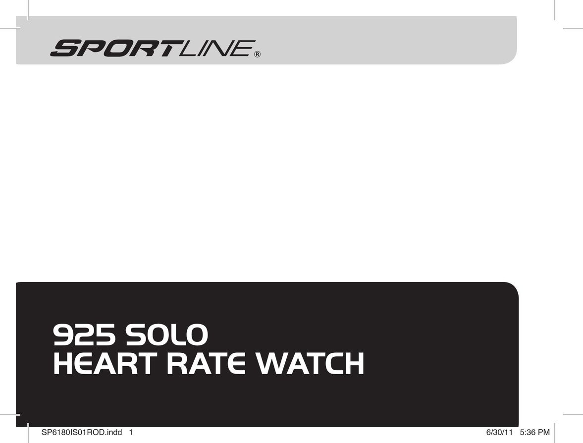 Sportline 925 Solo Heart Rate Monitor User Manual