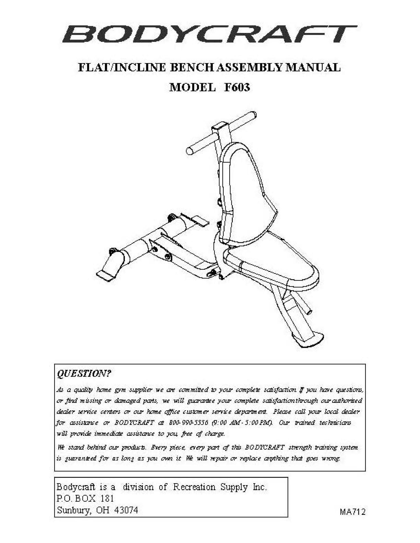 BodyCraft F603 Home Gym User Manual