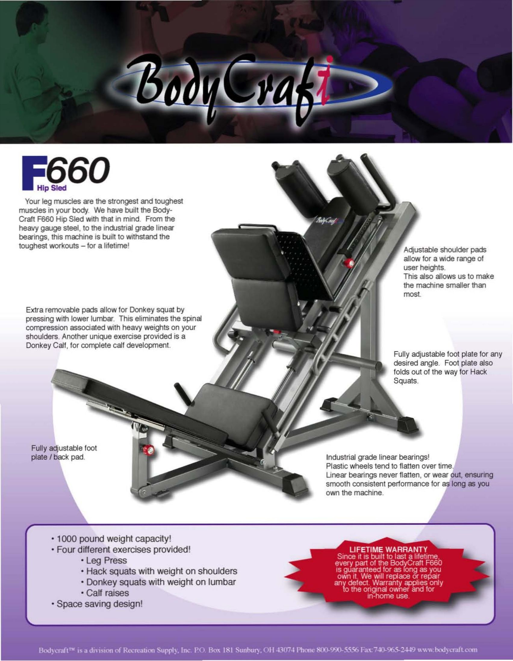 BodyCraft F660 Home Gym User Manual