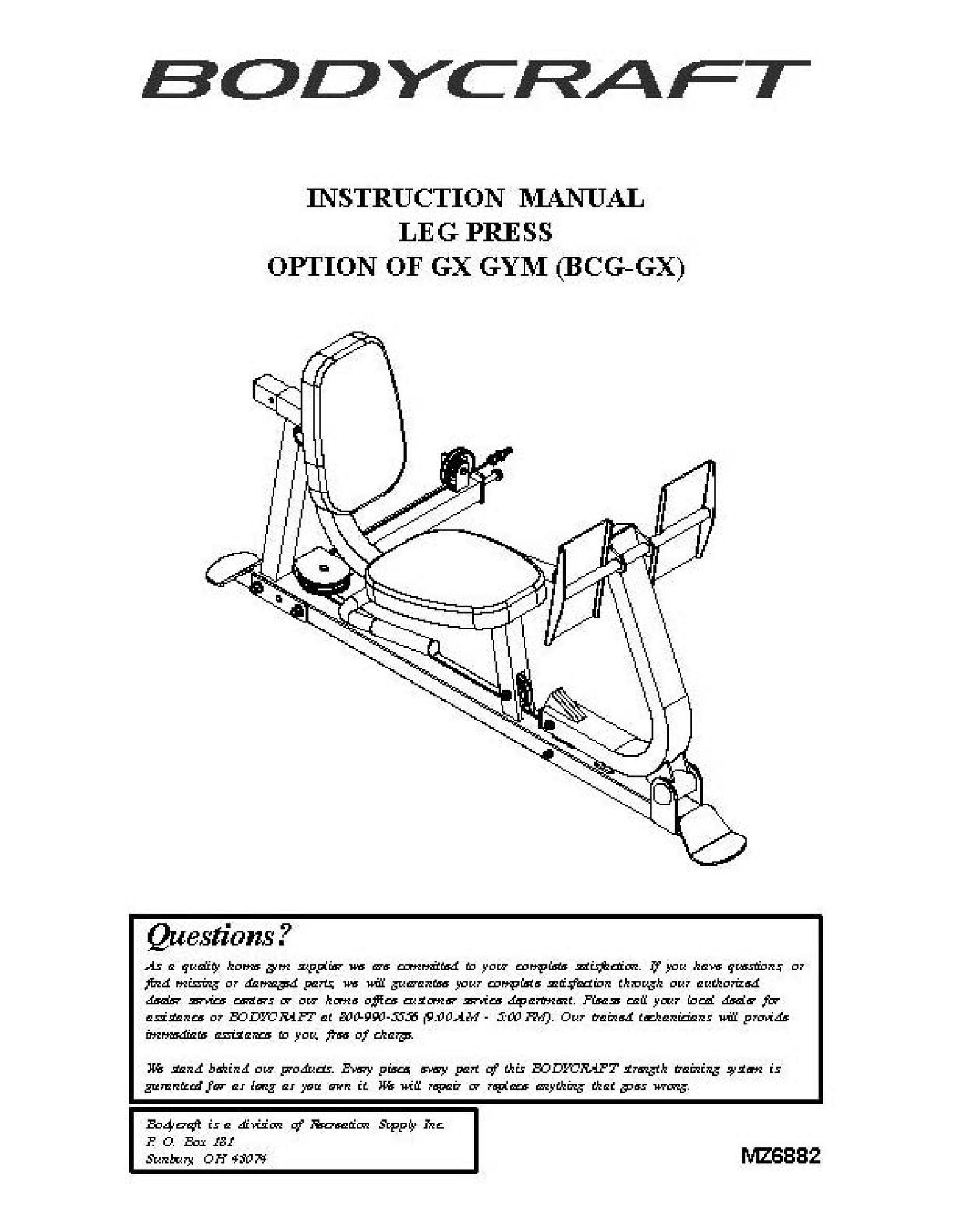 BodyCraft MZ6882 Home Gym User Manual