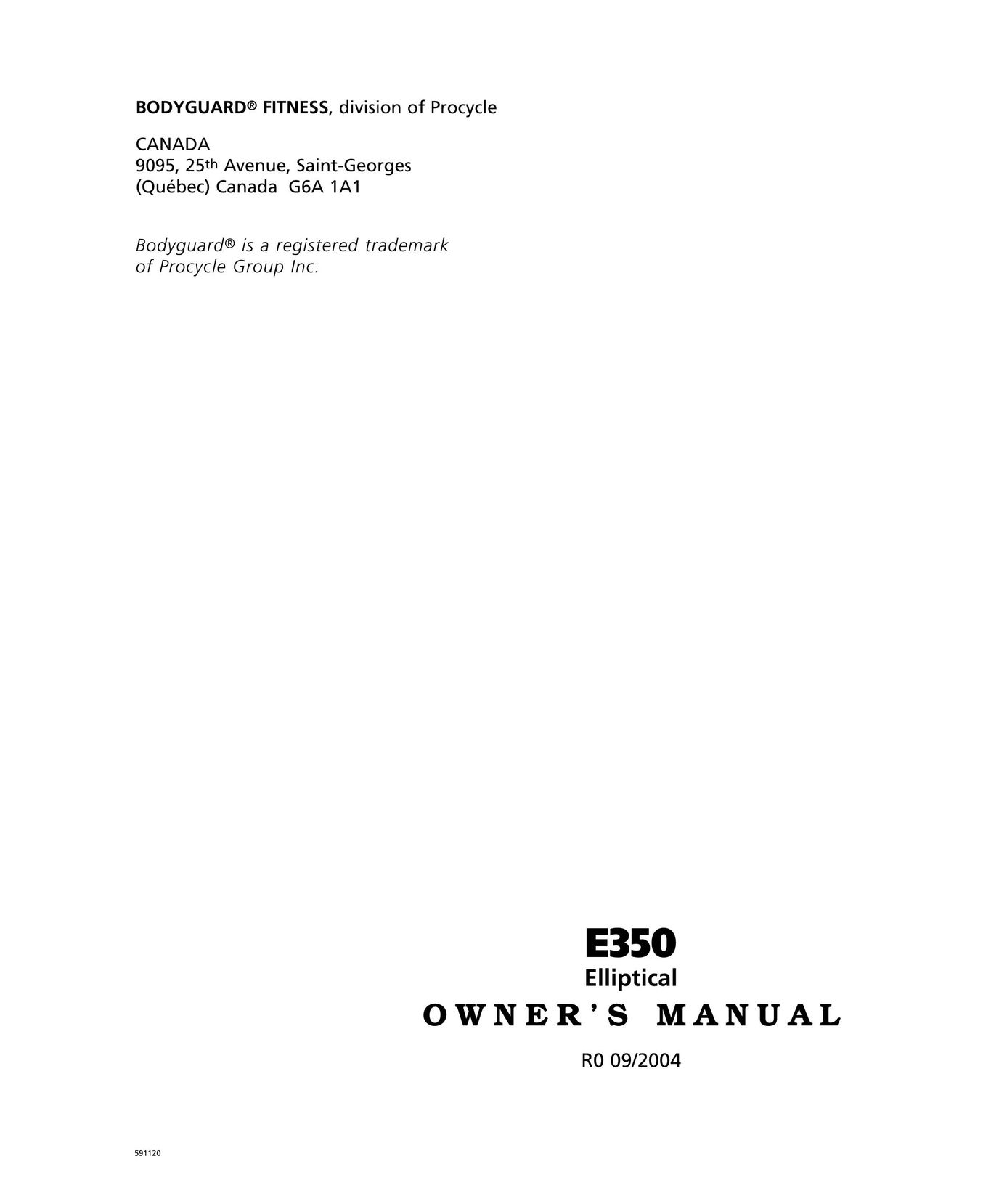 Bodyguard E350 Elliptical Home Gym User Manual