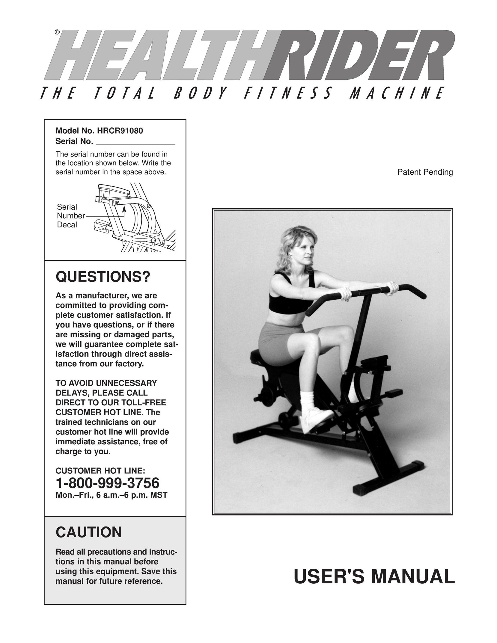 Healthrider HRCR91080 Home Gym User Manual