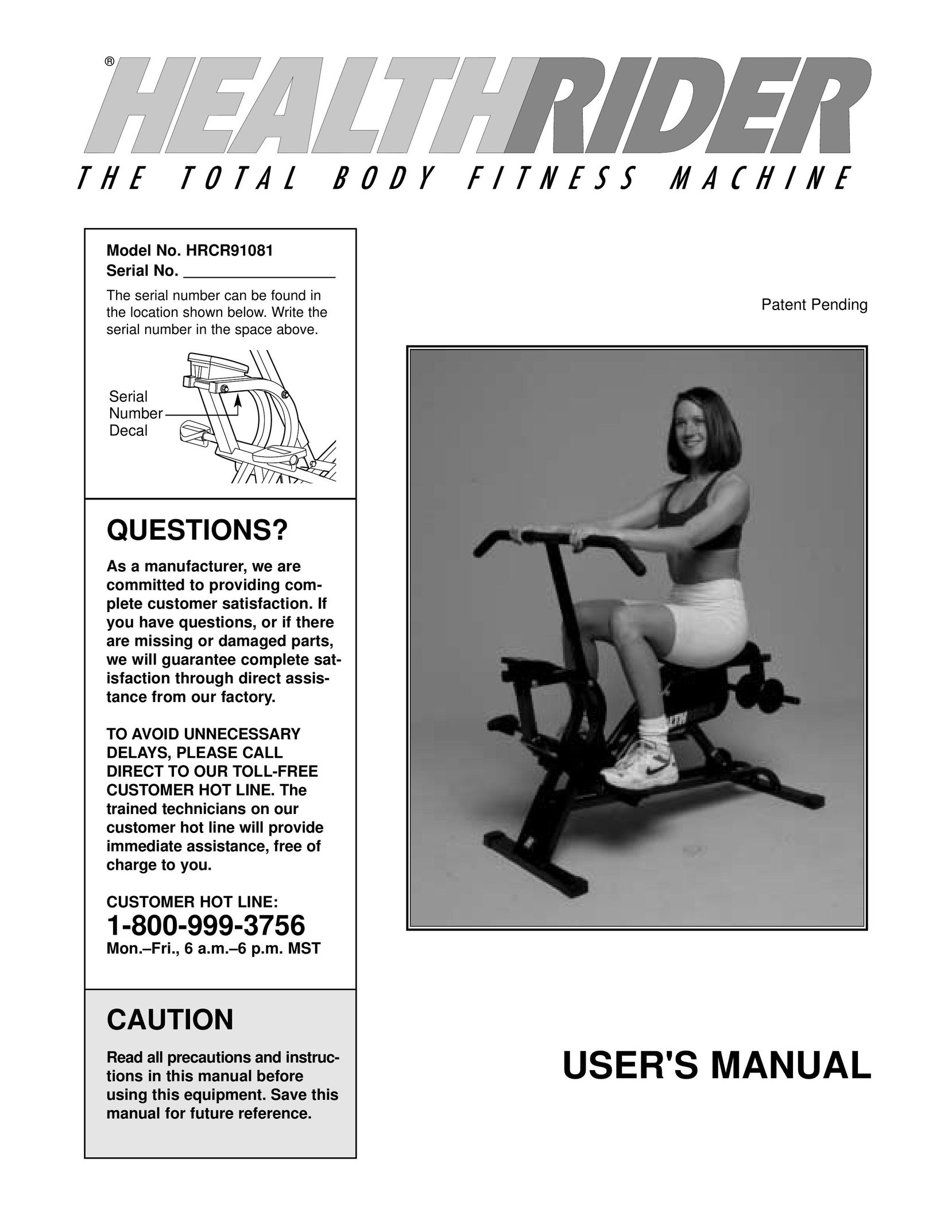 Healthrider HRCR91081 Home Gym User Manual