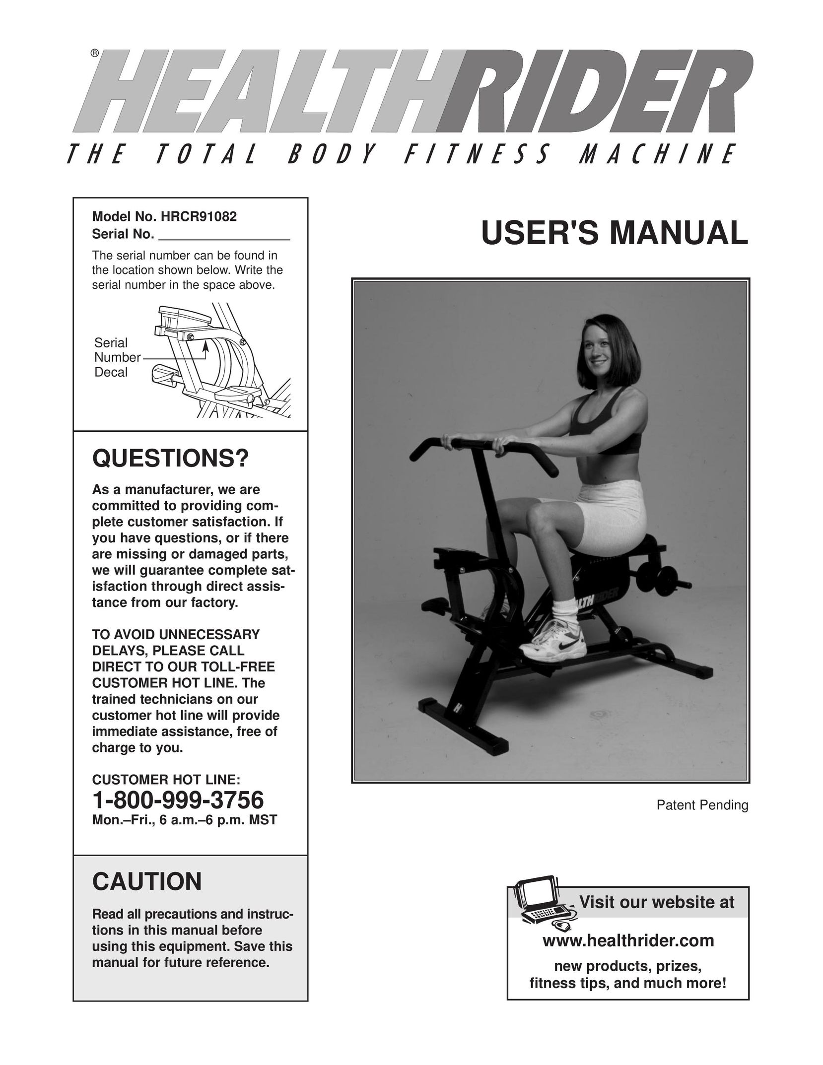 Healthrider HRCR91082 Home Gym User Manual
