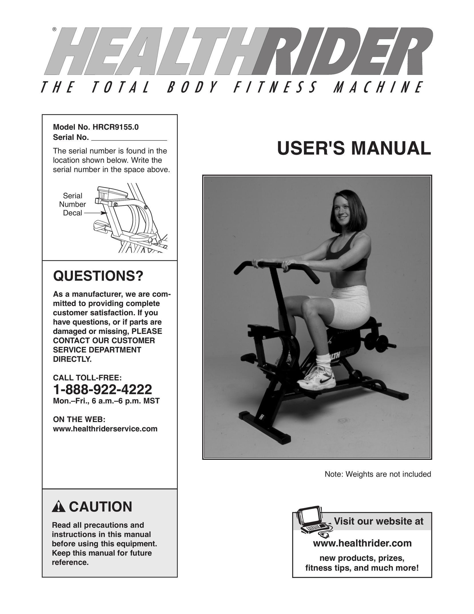 Healthrider HRCR9155.0 Home Gym User Manual