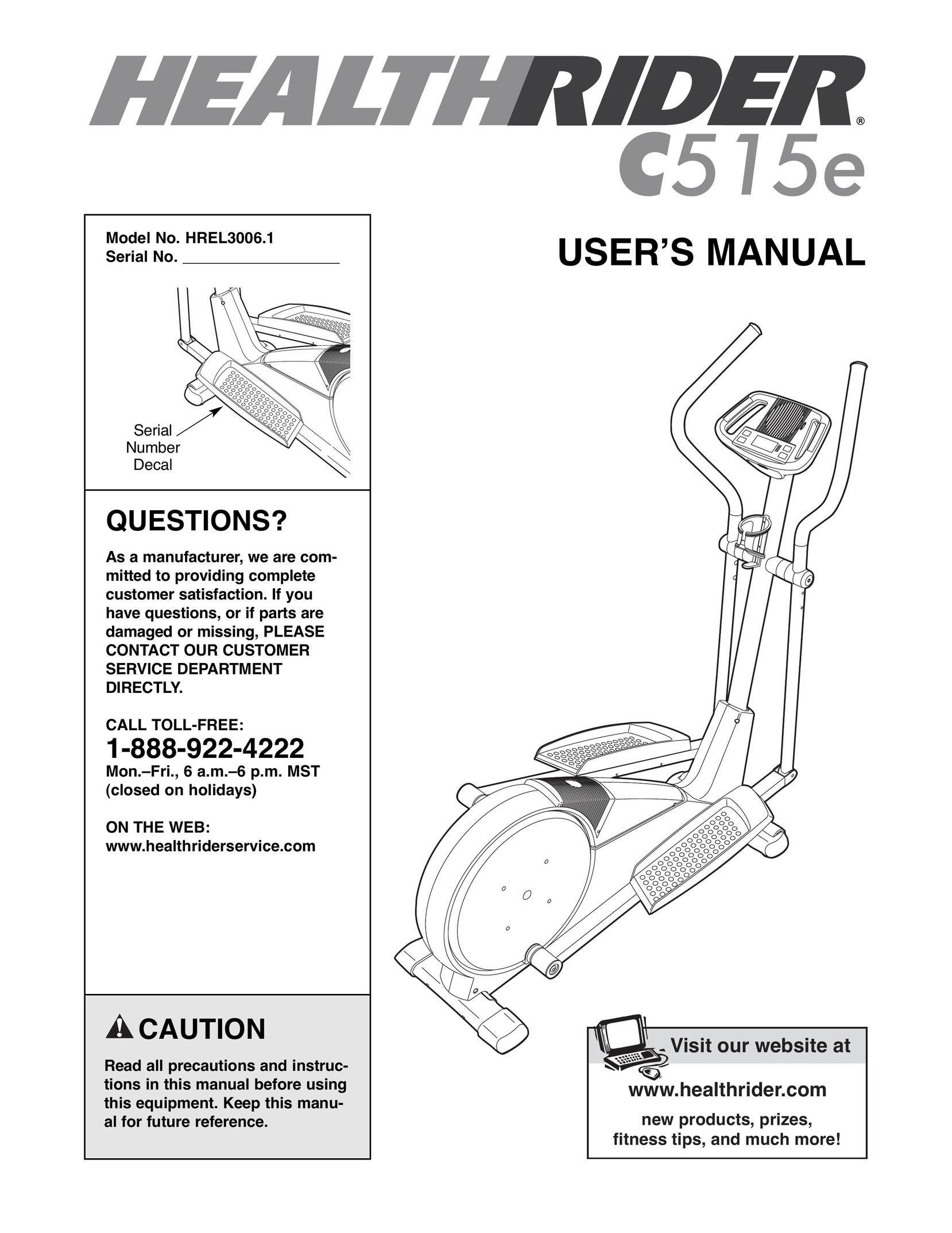 Healthrider HREL3006.1 Home Gym User Manual