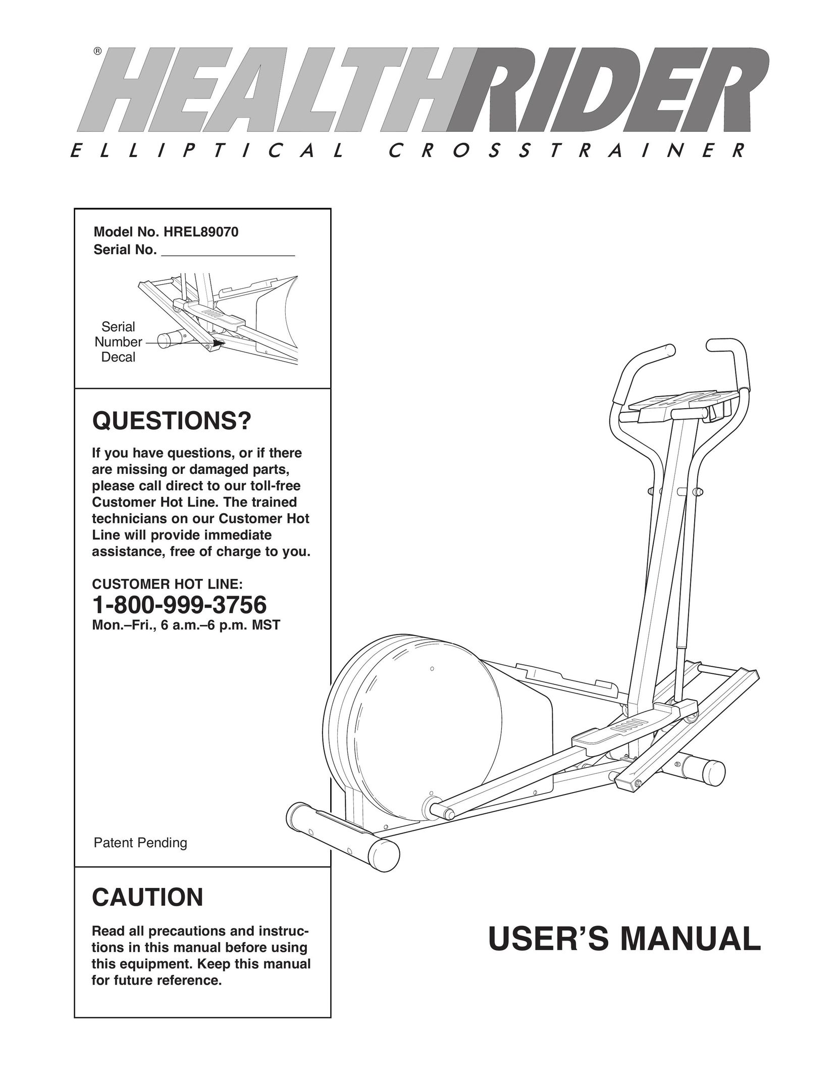 Healthrider HREL89070 Home Gym User Manual