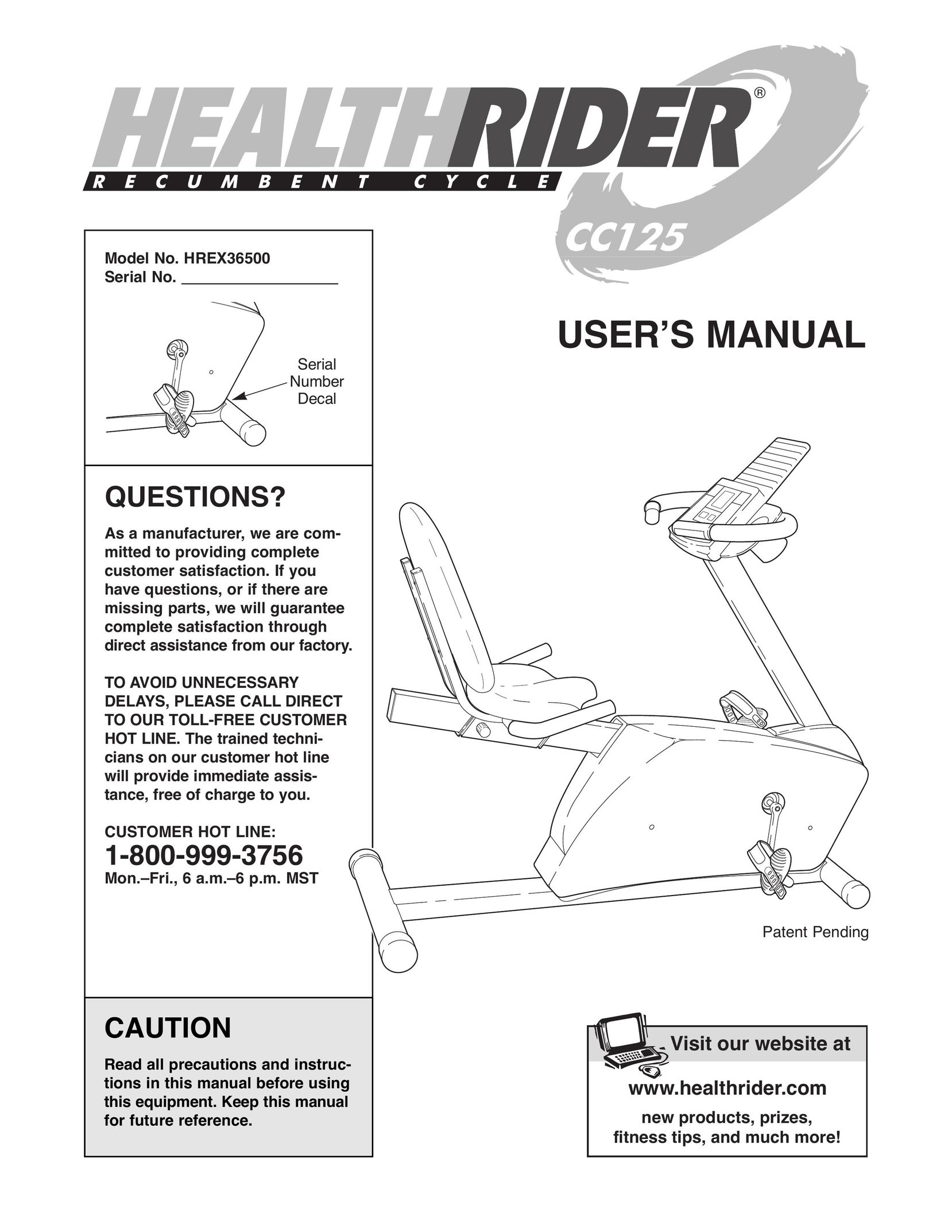 Healthrider HREX36500 Home Gym User Manual