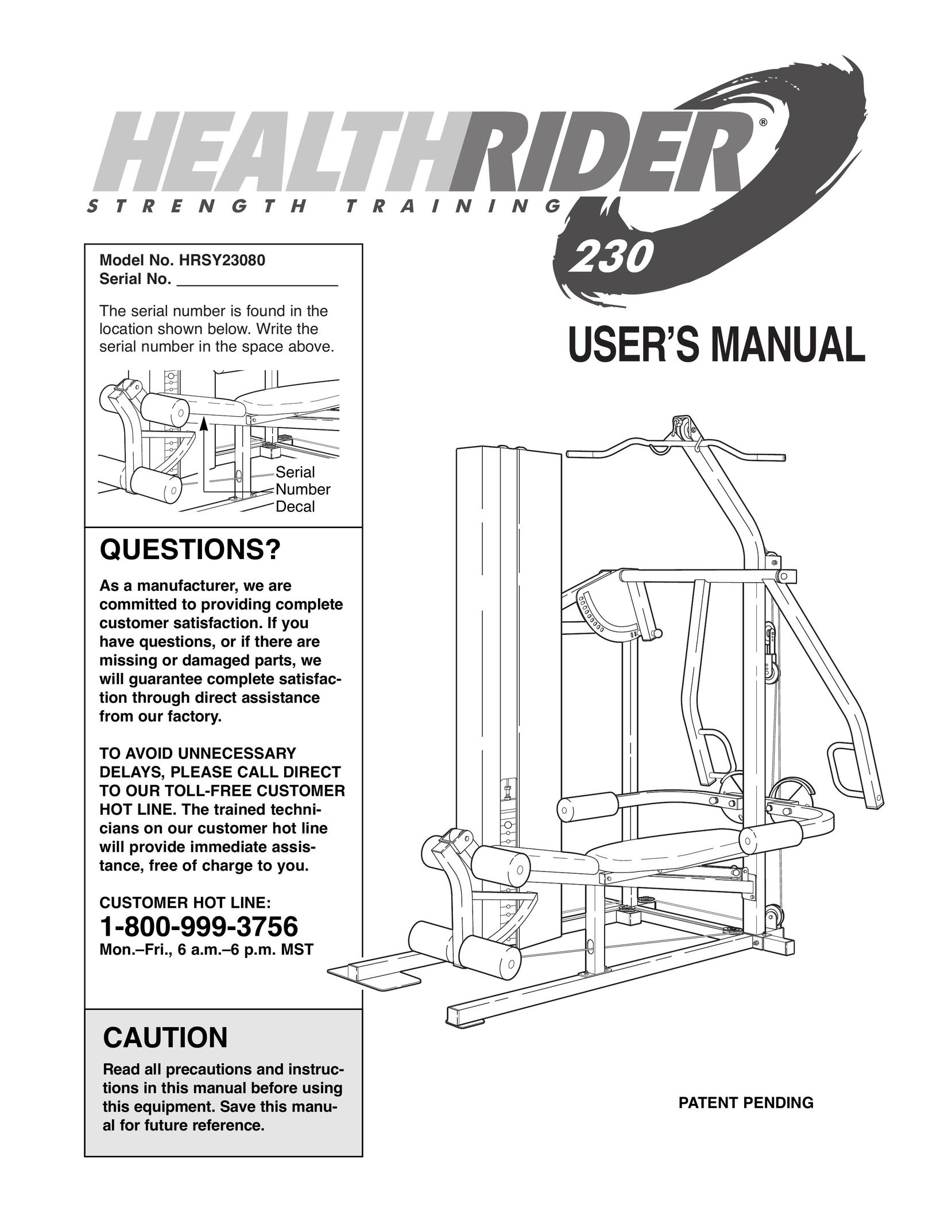 Healthrider HRSY23080 Home Gym User Manual