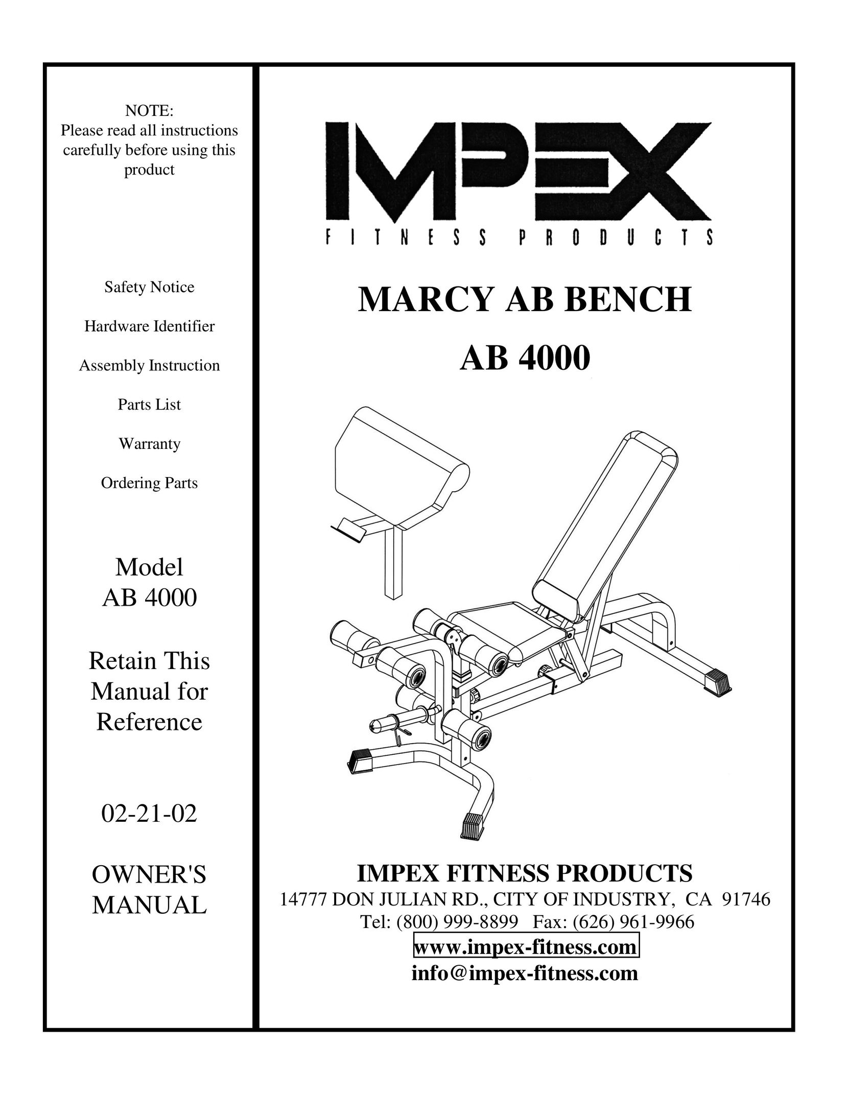 Impex AB 4000 Home Gym User Manual