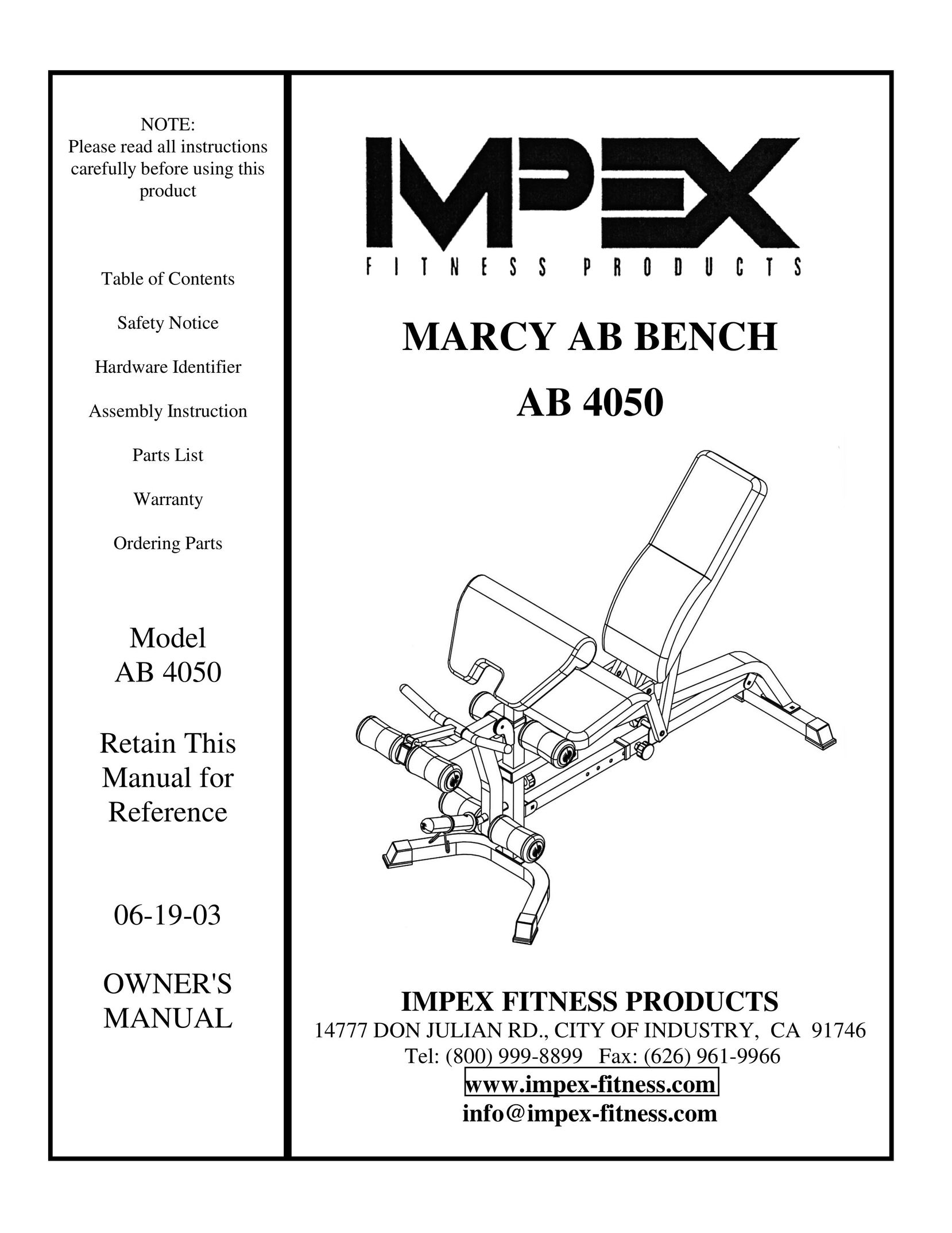 Impex AB 4050 Home Gym User Manual