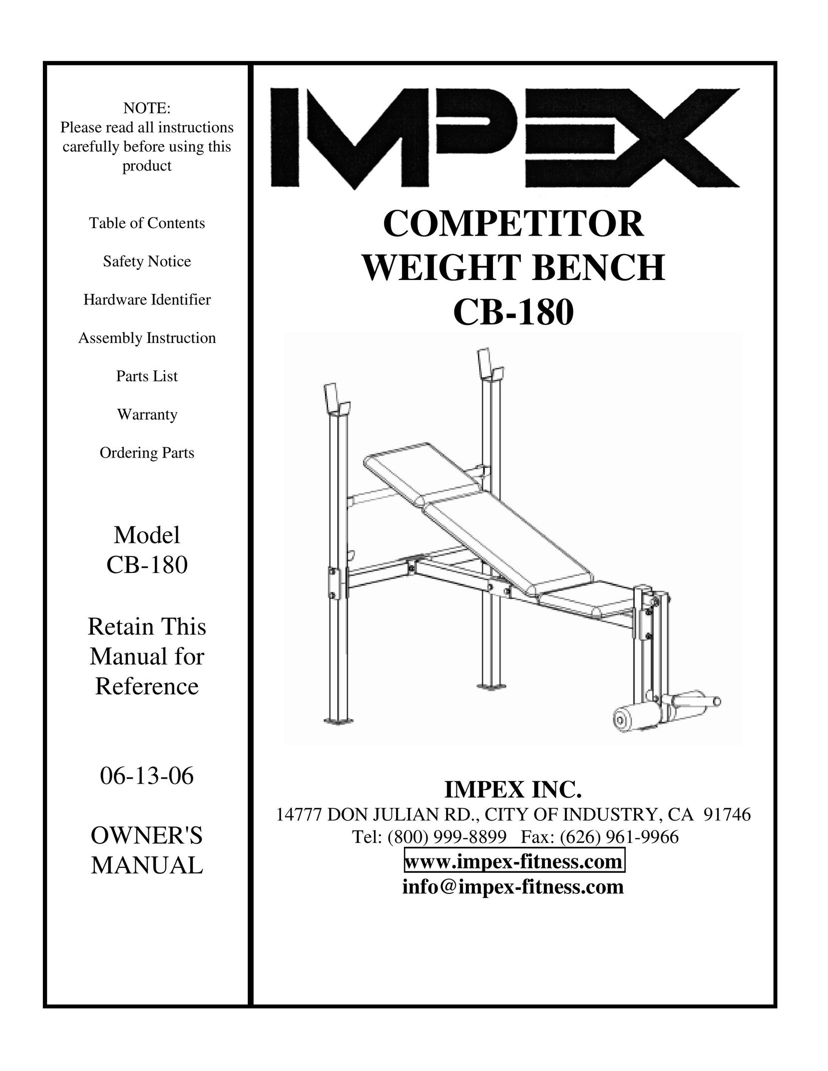 Impex CB-180 Home Gym User Manual