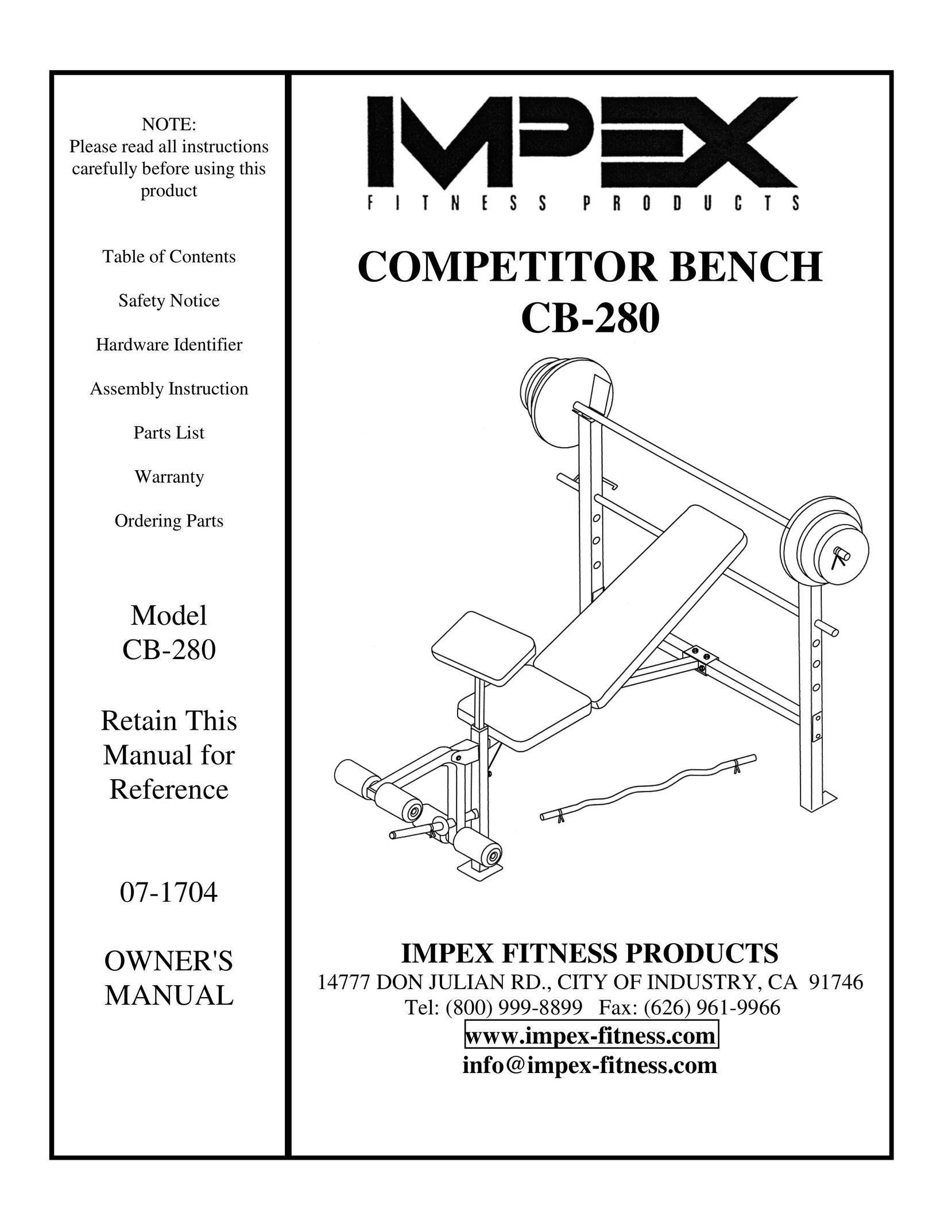 Impex CB-280 Home Gym User Manual