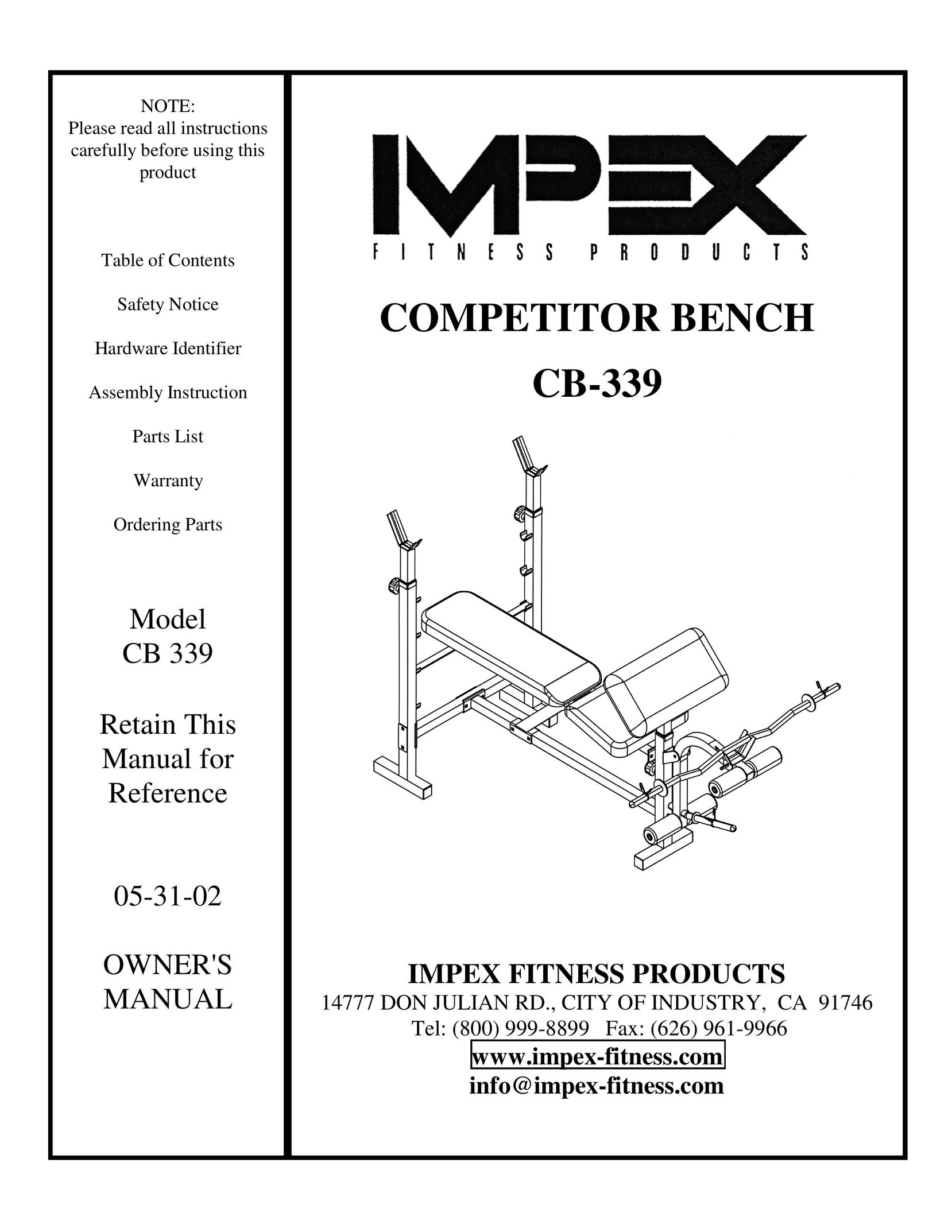 Impex CB-339 Home Gym User Manual