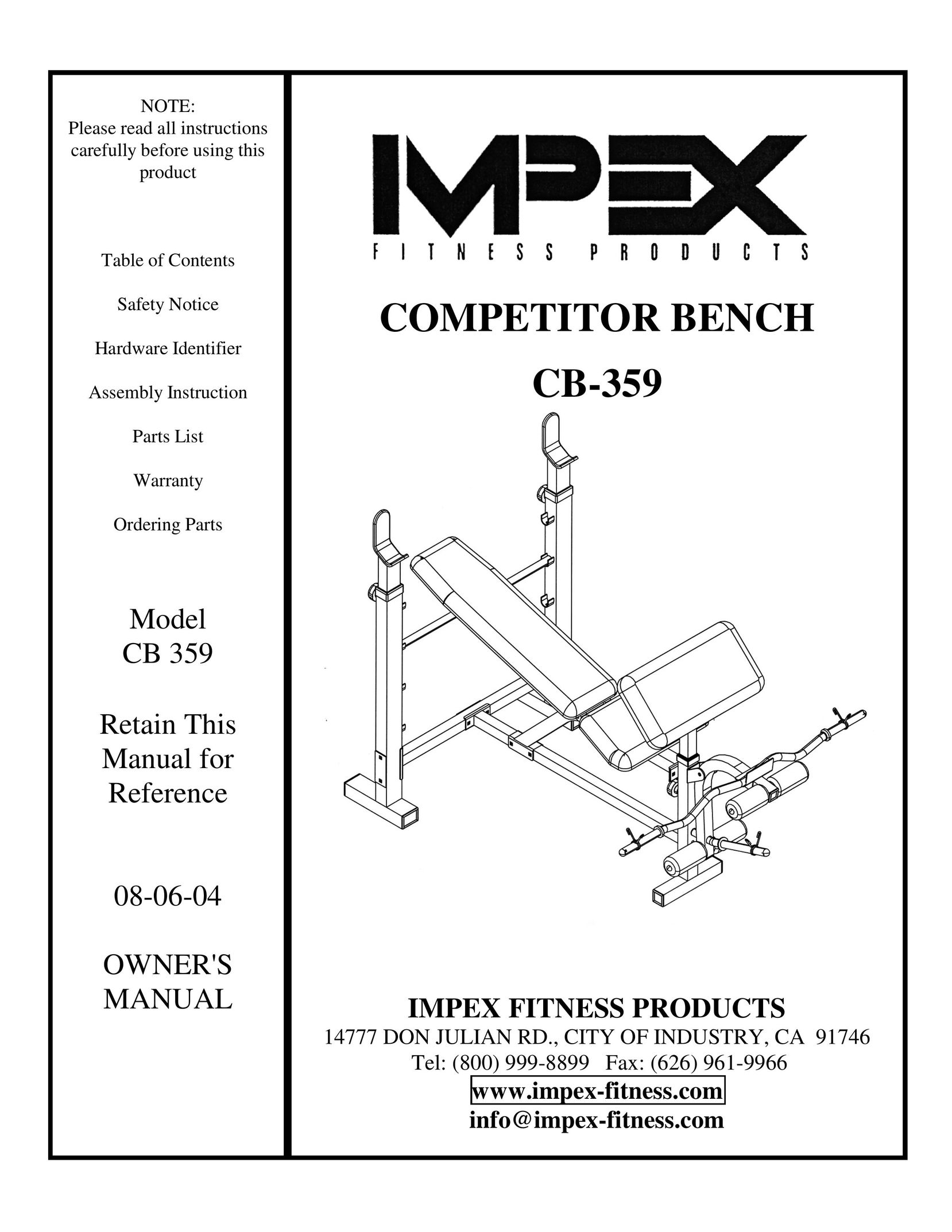 Impex CB-359 Home Gym User Manual