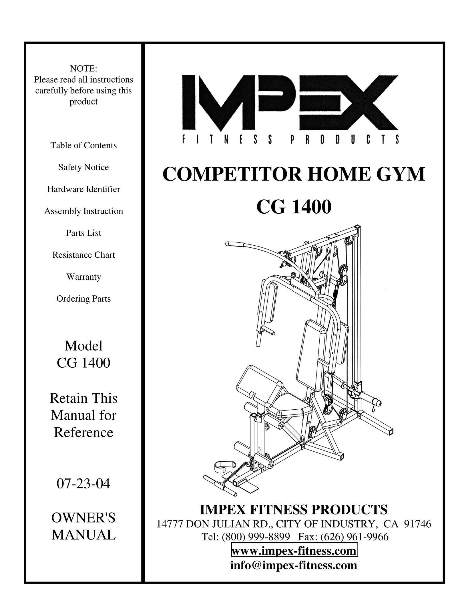 Impex CG 1400 Home Gym User Manual