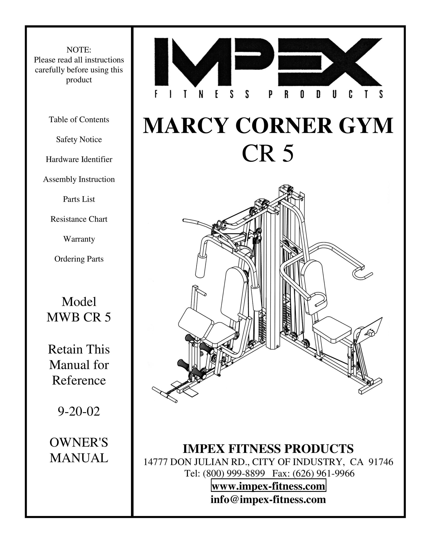 Impex CR 5 Home Gym User Manual