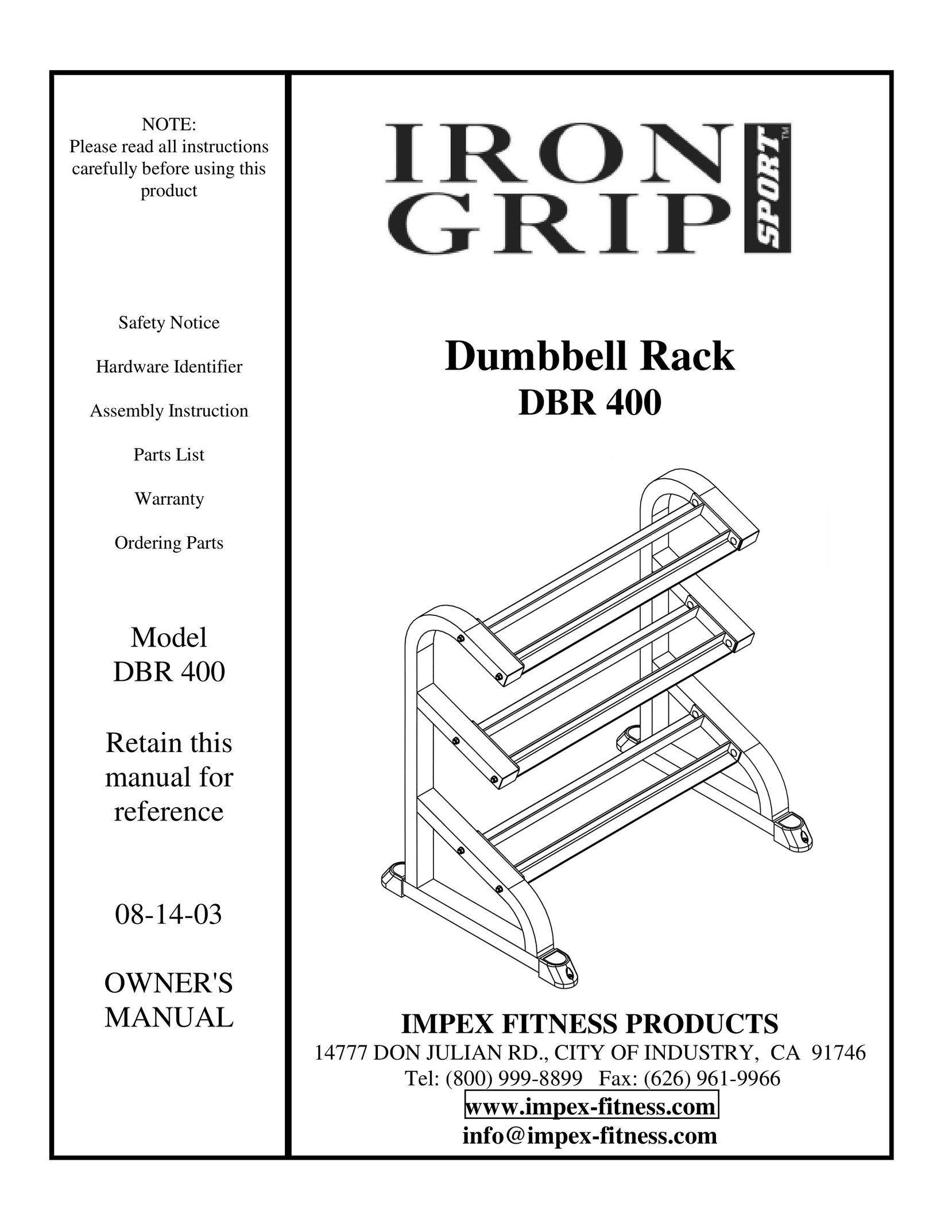 Impex DBR 400 Home Gym User Manual