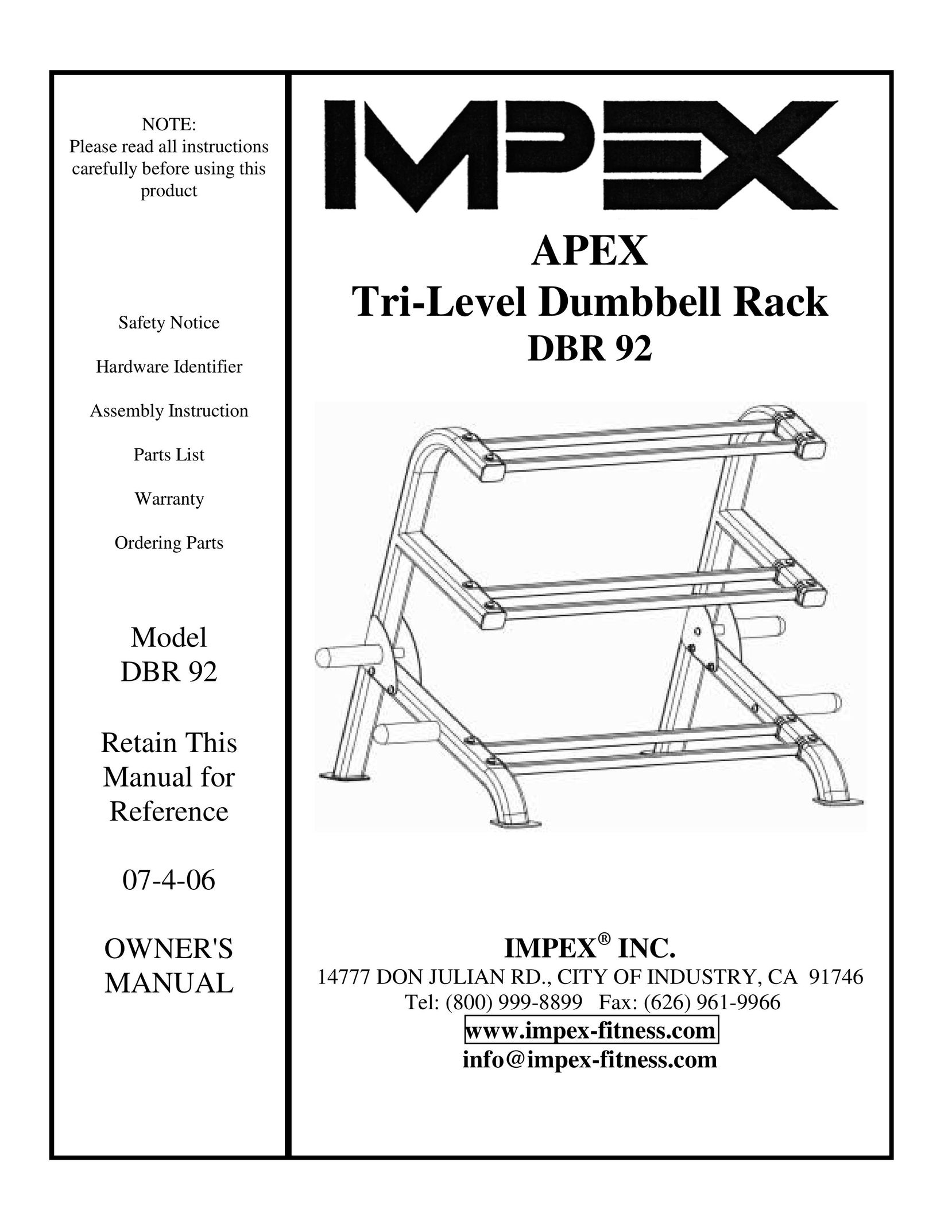 Impex DBR 92 Home Gym User Manual