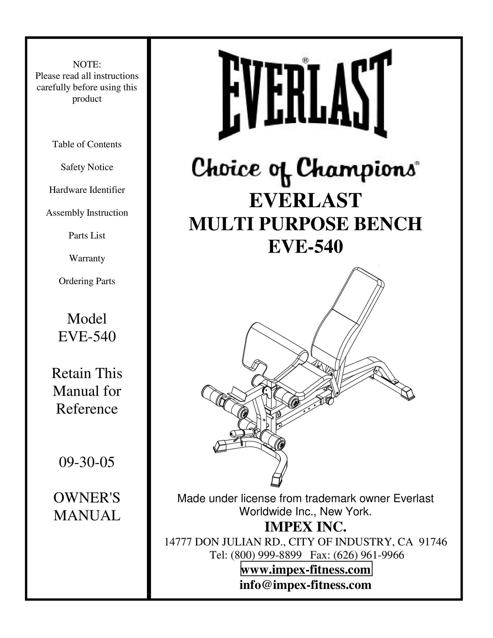 Impex EVE-540 Home Gym User Manual