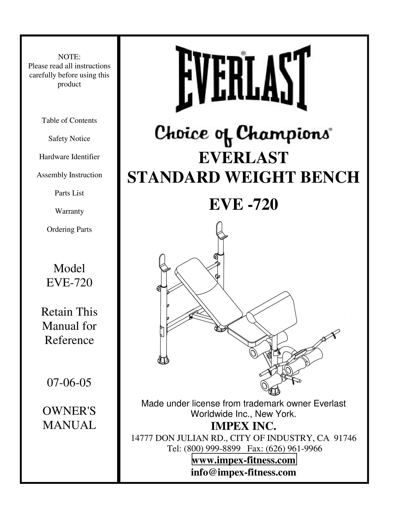 Impex EVE-720 Home Gym User Manual