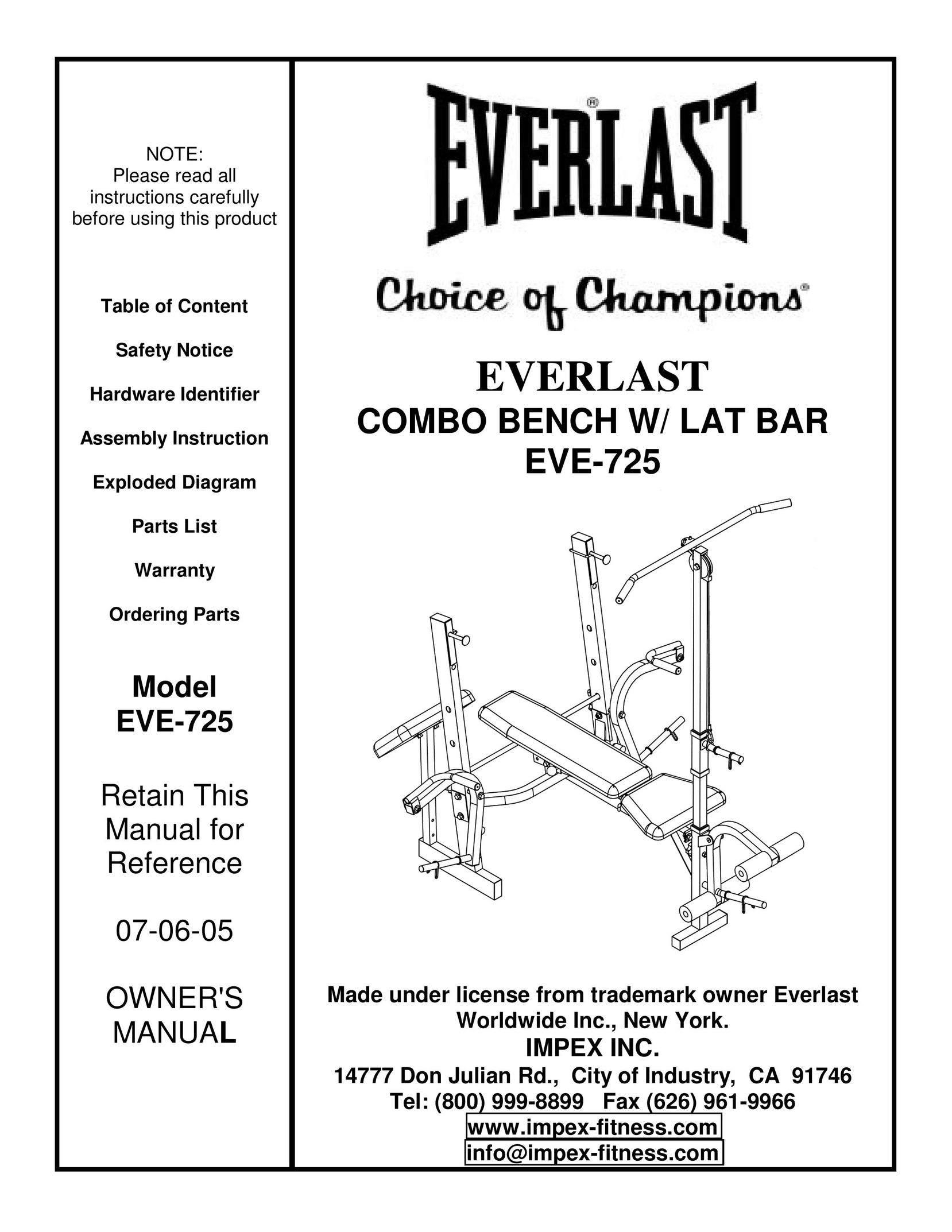 Impex EVE-725 Home Gym User Manual