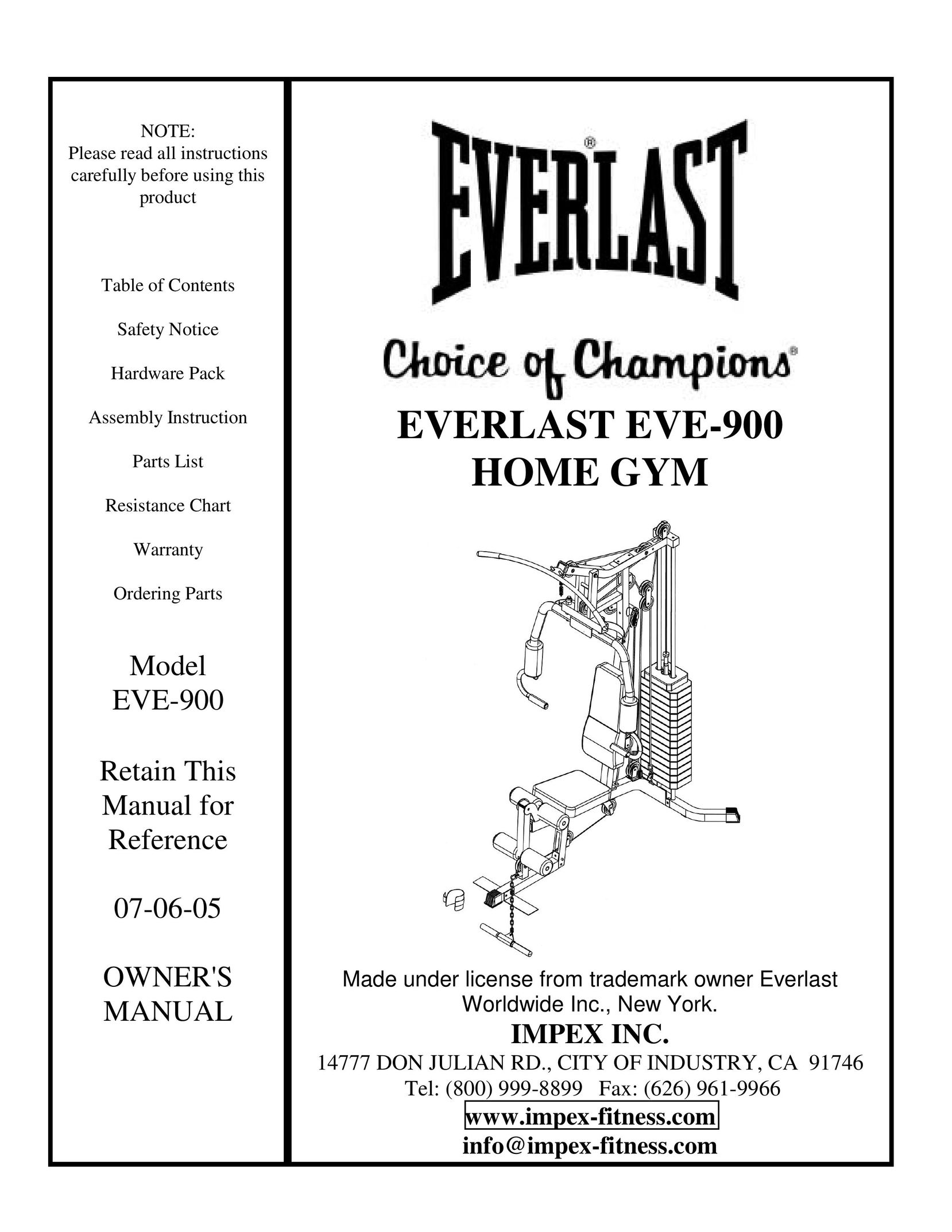 Impex EVE-900 Home Gym User Manual