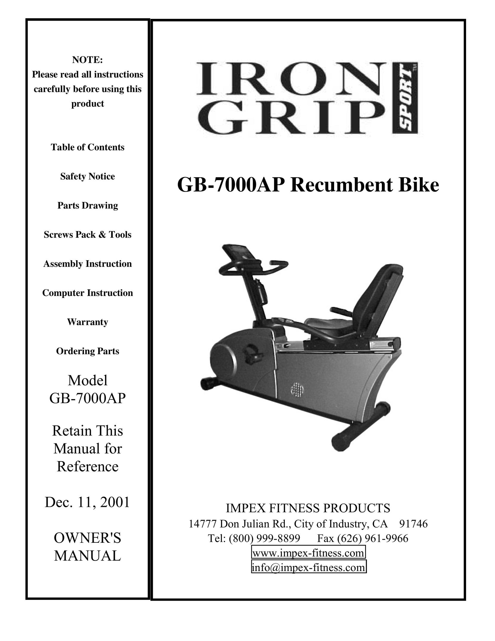 Impex GB-7000AP Home Gym User Manual