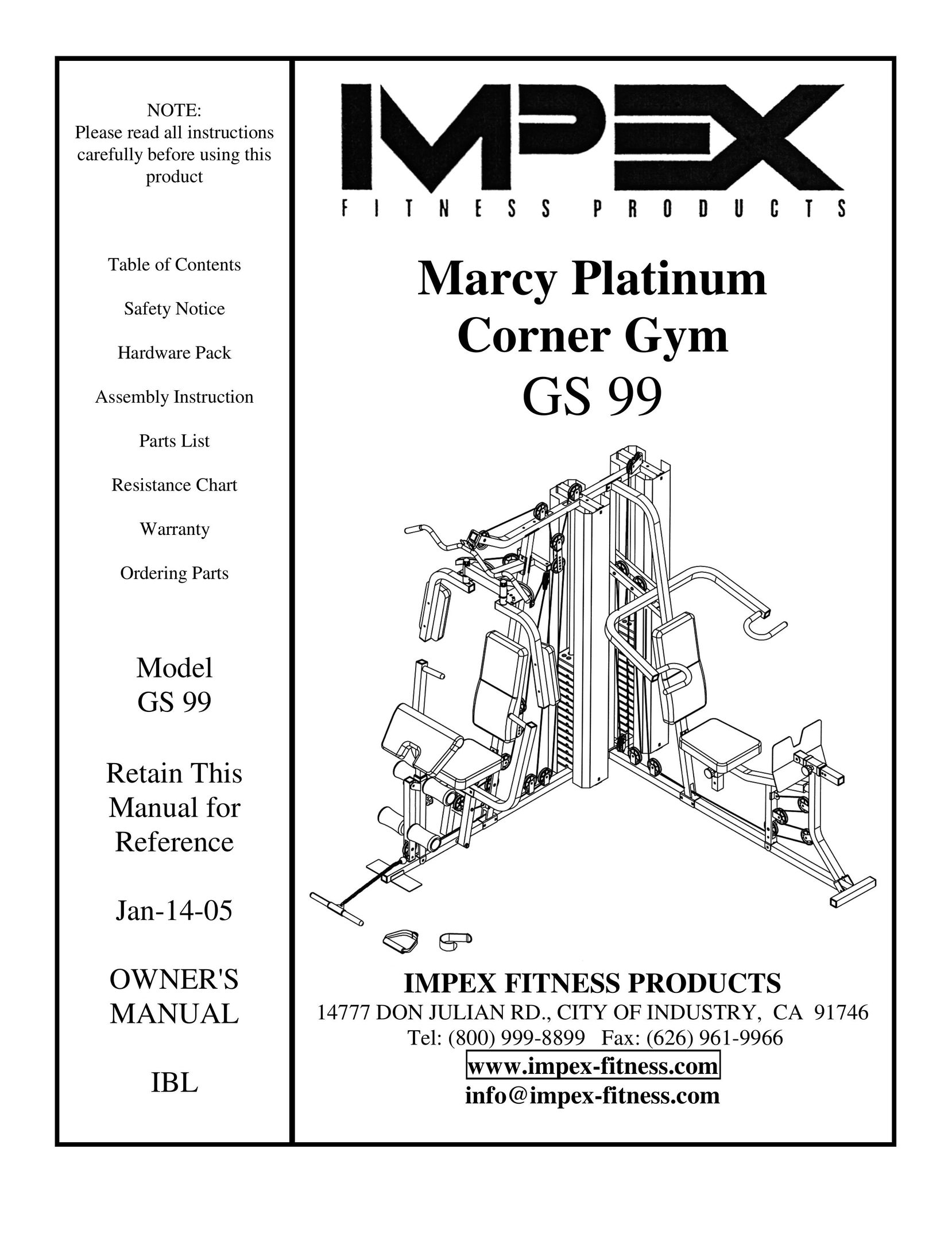 Impex GS 99 Home Gym User Manual