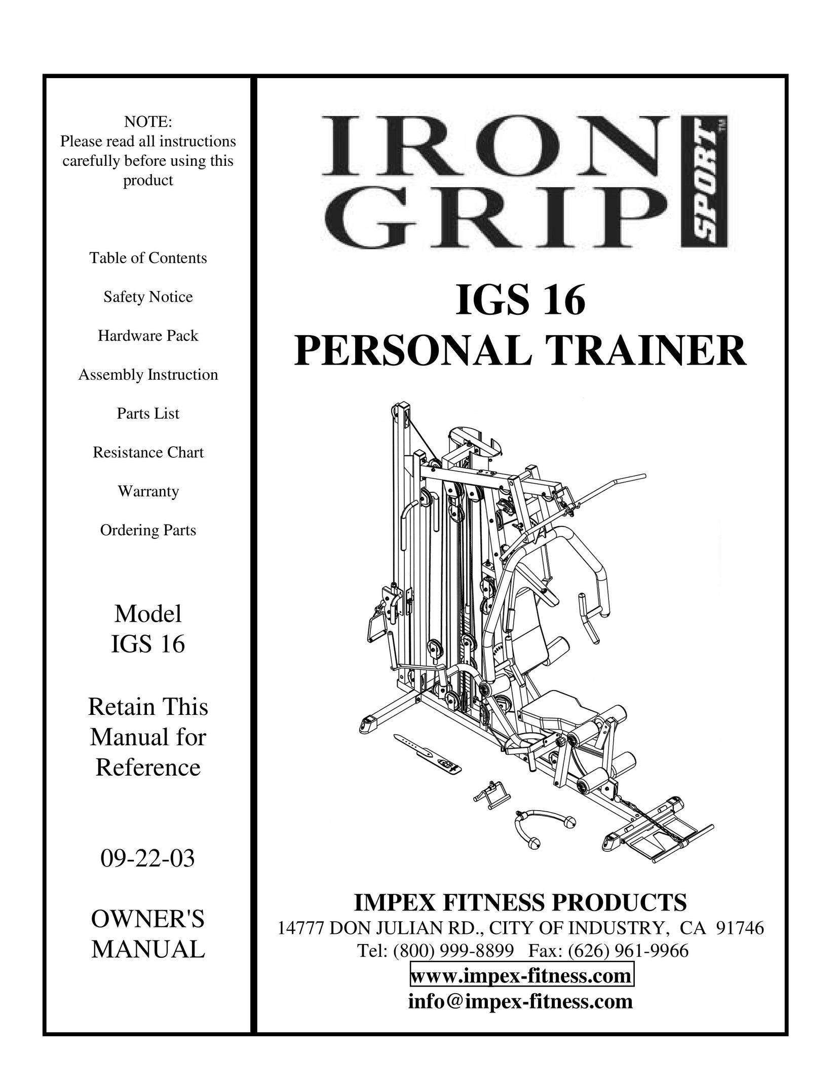 Impex IGS 16 Home Gym User Manual