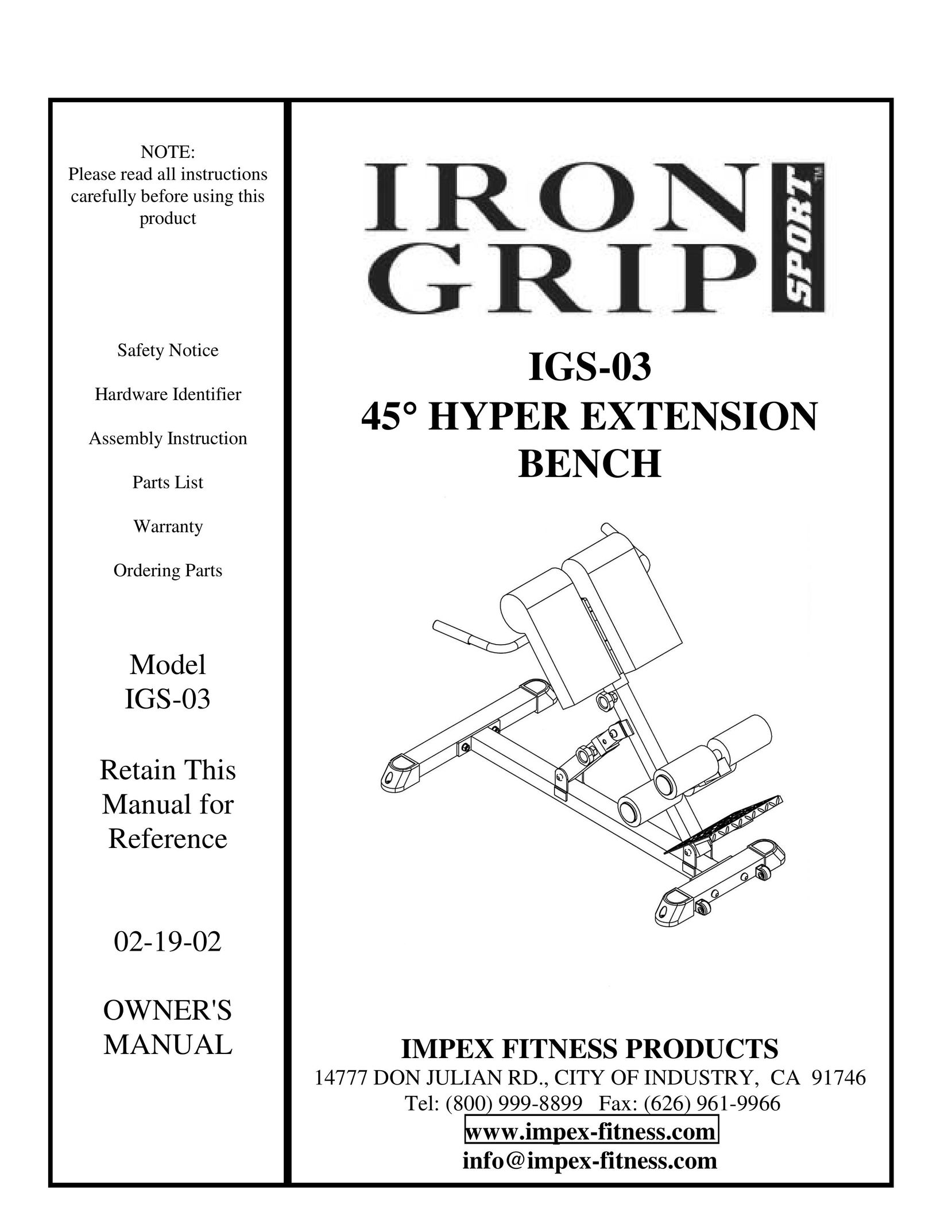Impex IGS-03 Home Gym User Manual
