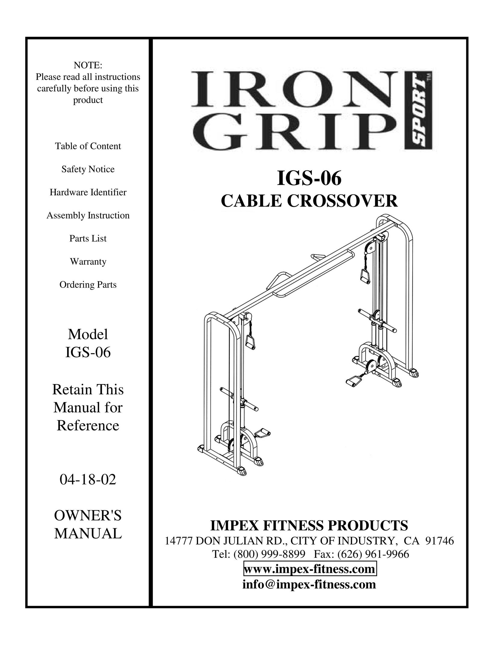 Impex IGS-06 Home Gym User Manual