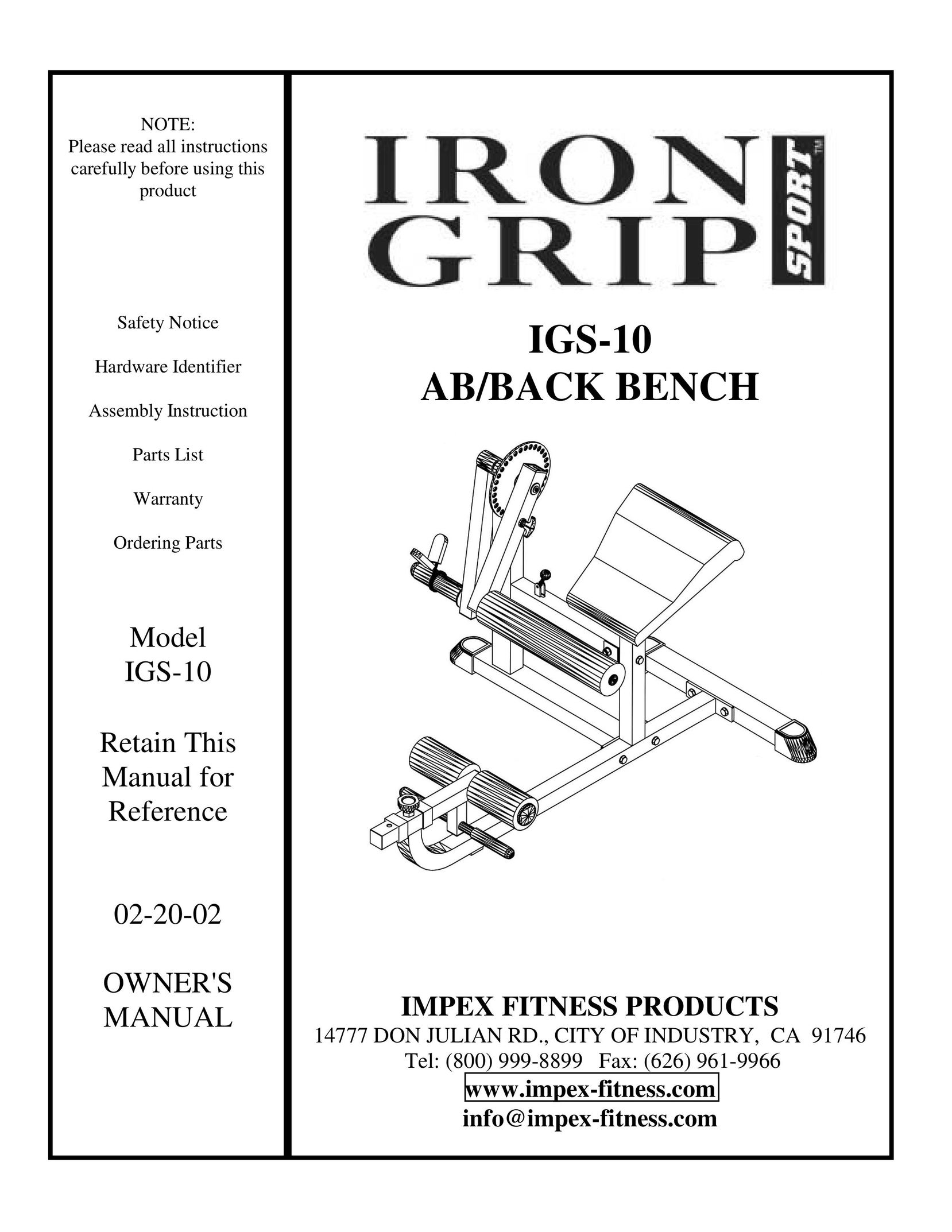 Impex IGS-10 Home Gym User Manual